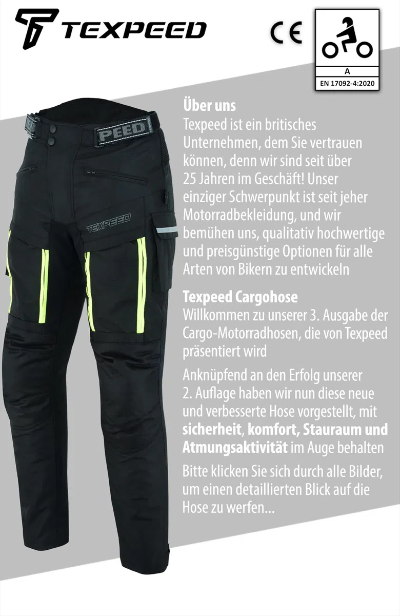 Texpeed Motorradhose Mit Protektoren Herren - Textil Wasserdicht Motorroller Motorrad Bikerin Mit Schutz Rüstung (EN 1621-1) - Sommer/Winter Schwarz - 4XL