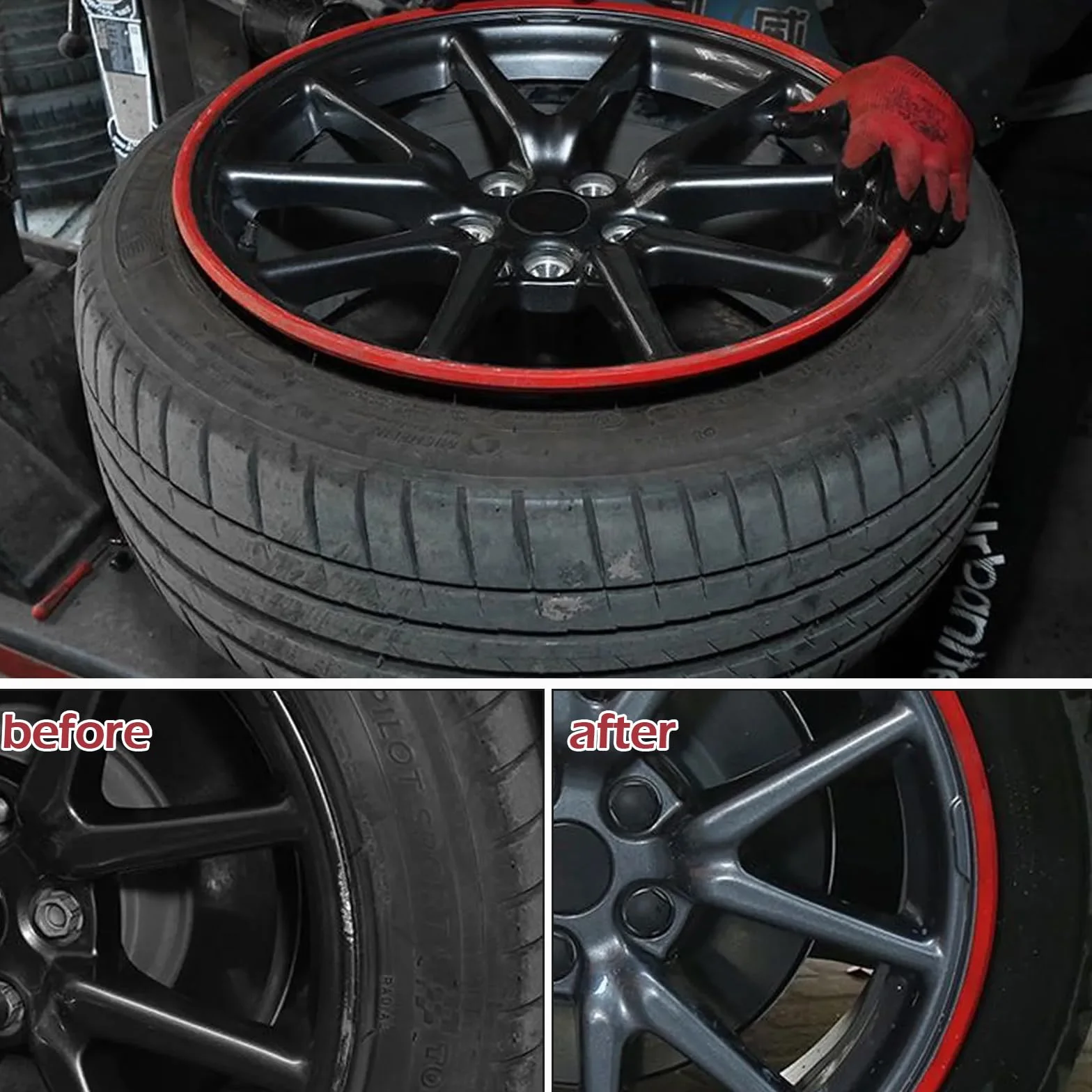 4 Stück Felgenschutz Nylon Uberturbine-Rad–Streifen zur Verhinderung von Bordsteinausschlägen, für Tesla Model 3/y (Schwarz, fit 18 Zoll Rad)