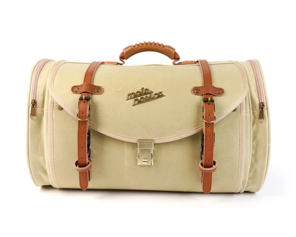MOTO NOSTRA Koffer/Tasche Classic 'waxed canvas', beige, 35L, 480x300x270mm kompatibel für Vespa, Lambretta, GTS, GTV, LX/LXV, ET4, S50, 150, Sprint, Primavera