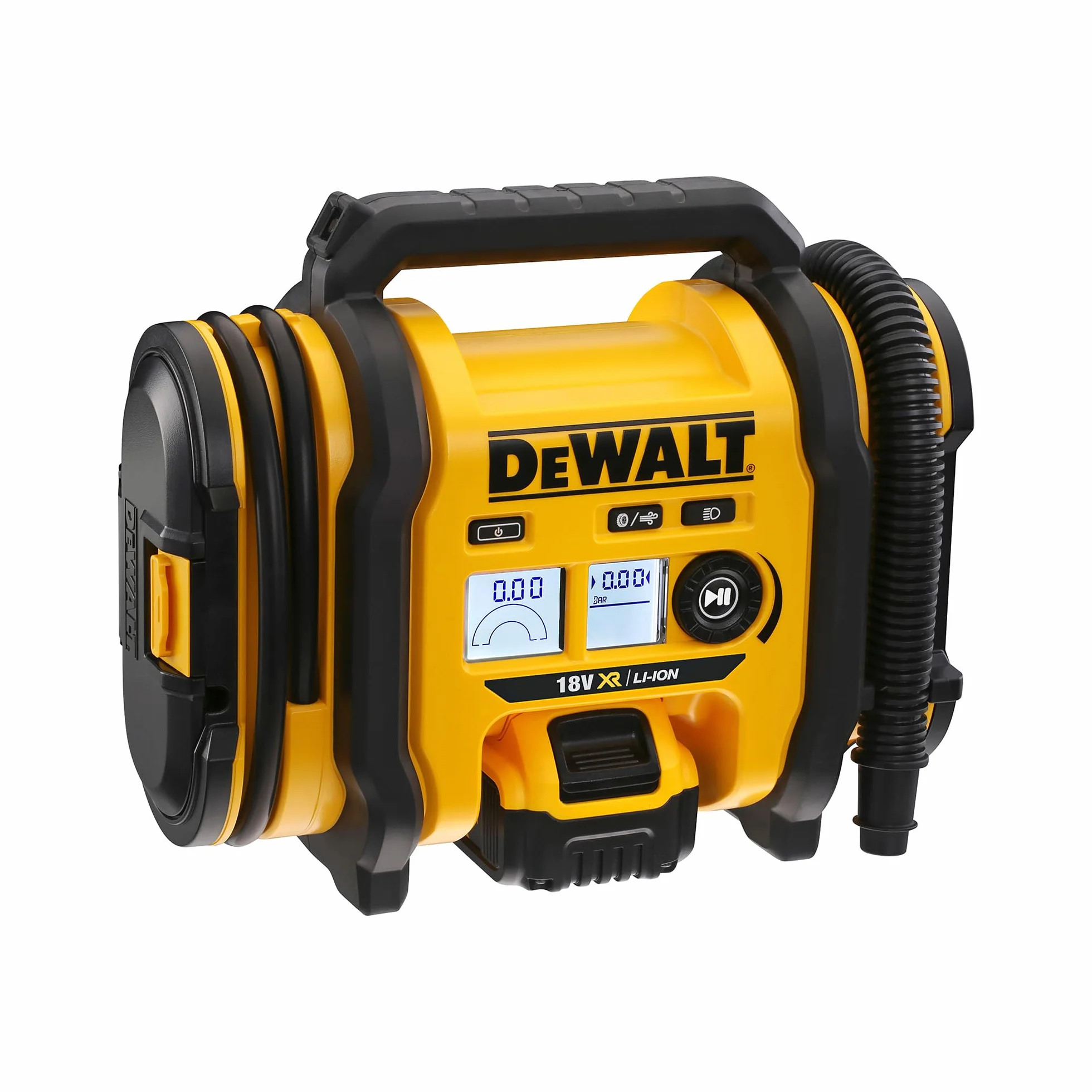 DEWALT 18 Volt Akku- und Netz-Kompressor (für 18V Akkus, Zigarettenanzünder oder 230V-Netz, zum Aufpumpen oder Absaugen von Luft, max. Luftdruck 11 Bar, ohne Akku und Ladegerät), DCC018N-XJ
