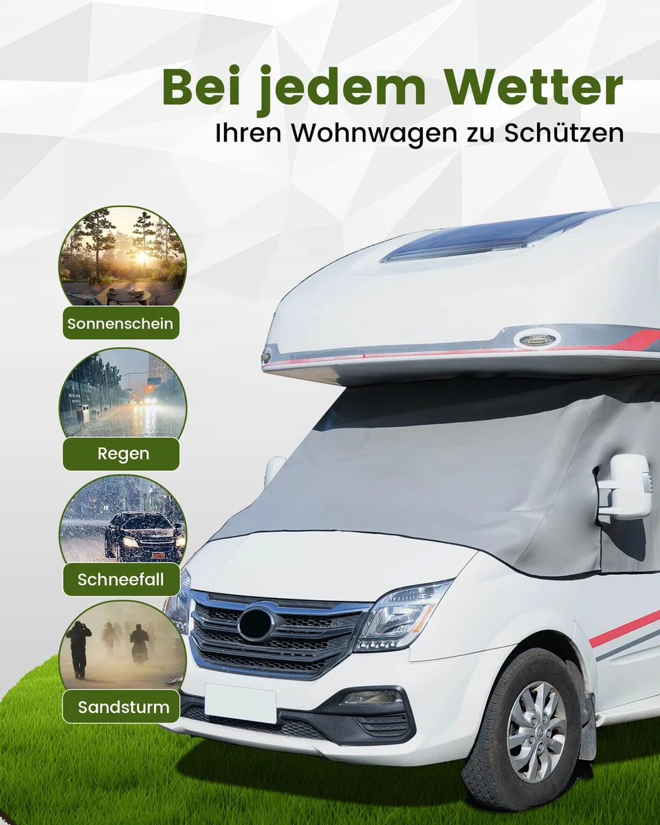 Frontscheibenabdeckung Thermomatte Wohnmobil Zubehör，Umfassender Schutz vor Sonnen, Kalt und Staub, Graue Scheibenabdeckung Geeignet für FIAT Ducato X290 ab 2014