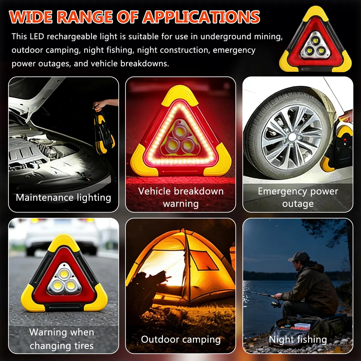 LED Warndreieck Auto Kfz mit Warnwesten Auto, 2-in-1 Solar Pannendreieck mit 4 Lichtmodi & SOS Funktion, Klappbares Tragbares Notfalllicht, Sicherheitsleuchte für Pannenhilfe,Auto,Camping & Reparatur