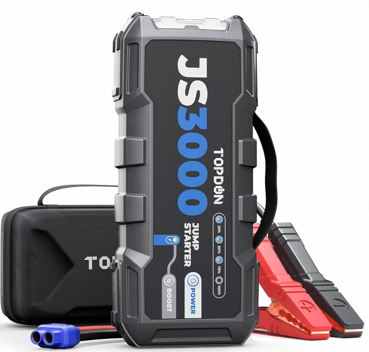 TOPDON JS3000 Starthilfe Powerbank für PKW, 3000A 24000mAh Batterie Booster Auto Starthilfe kfz für bis zu 9,0L Benzin 7,0L Diesel, 12V Car Jump Starter Power Pack mit Kabel, Eva Tasche, LED, PD 45W
