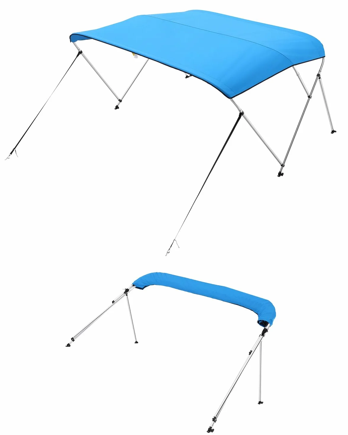 VEVOR Bimini Top Bootsabdeckung Sonnenverdeck (3 Bögen) aus 600D Polyester mit Rahmen aus Aluminiumlegierung, wasserdichte Sonnenschutz-Bootsmarkise mit Aufbewahrungstasche, 137-152 cm (B) Blau