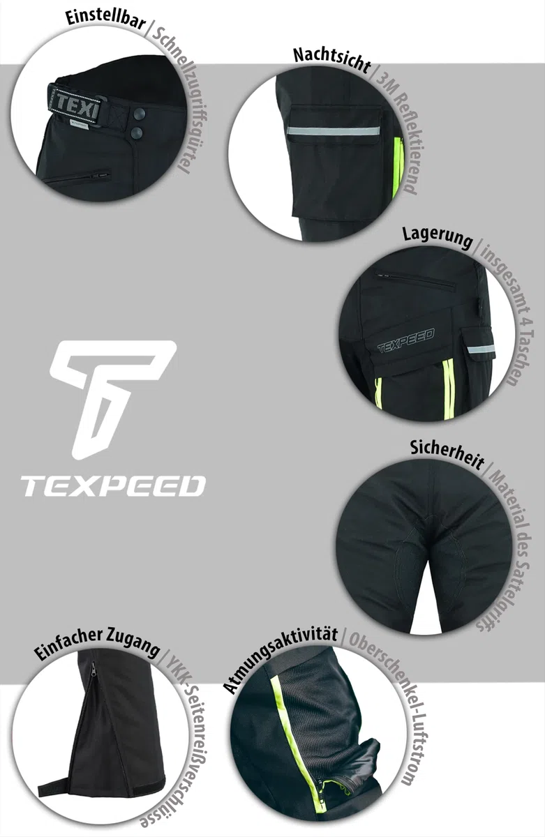 Texpeed Motorradhose Mit Protektoren Herren - Textil Wasserdicht Motorroller Motorrad Bikerin Mit Schutz Rüstung (EN 1621-1) - Sommer/Winter Schwarz - 4XL