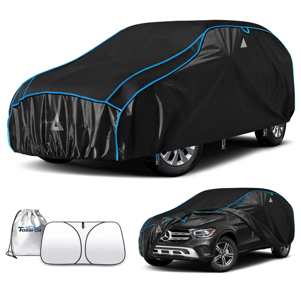 Hagelschutzplane Auto,Verdickte Eva Abdeckplane Vollgarage,wasserdichte Allwetter Autoabdeckung,Sonnenschutz,wetterfeste,inkl separater Sonnenblende,für PKW SUV (475-490 cm)
