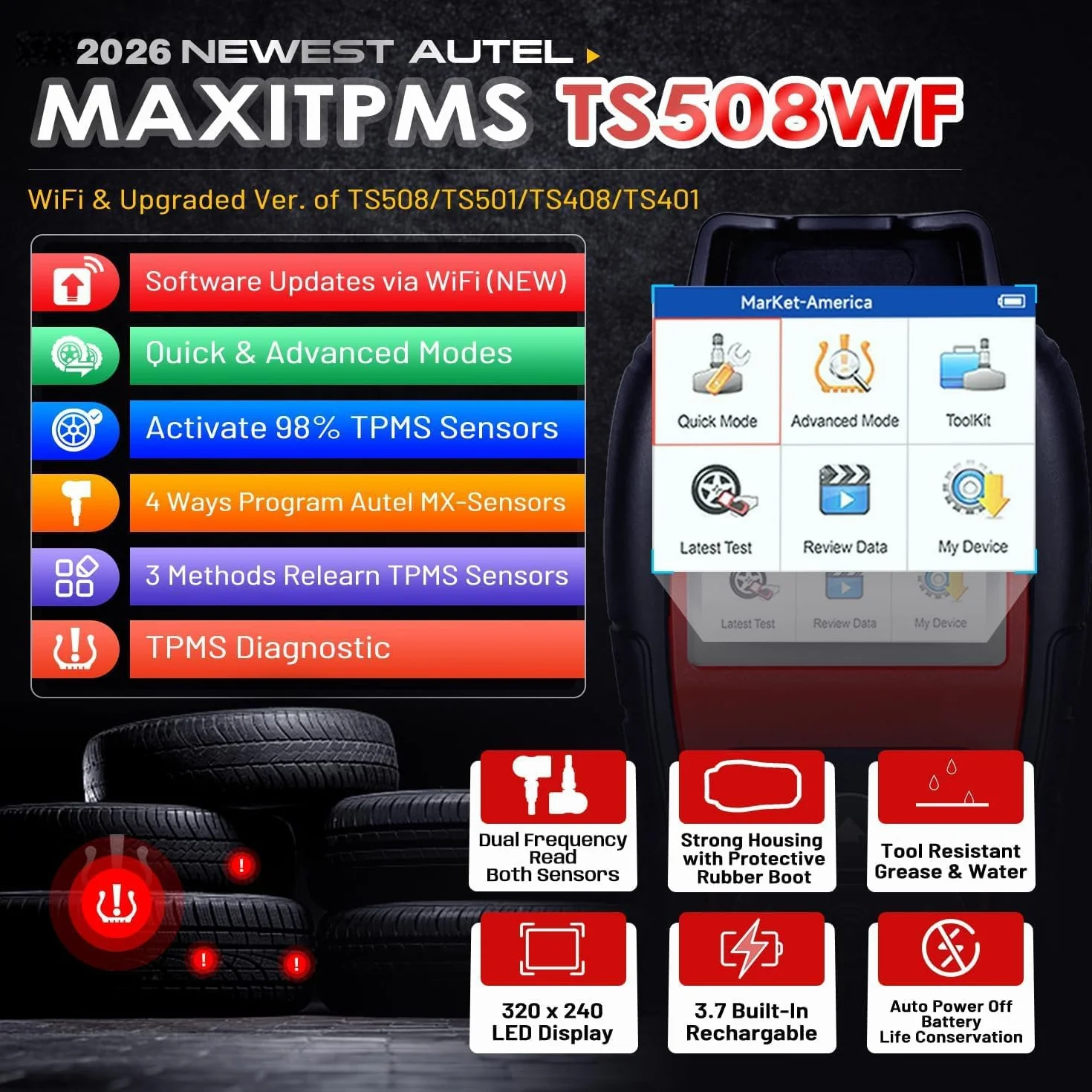 Autel MaxiTPMS TS508WF: 2026 Upgrade WiFi Ver. von RDKS Programmiergerät TS508 TS501 PRO TS408S, Alle TPMS Sensoren Aktivieren, MX Sensor Programmieren, TPMS Zurücksetzen, TPMS Code Lesen/Löschen