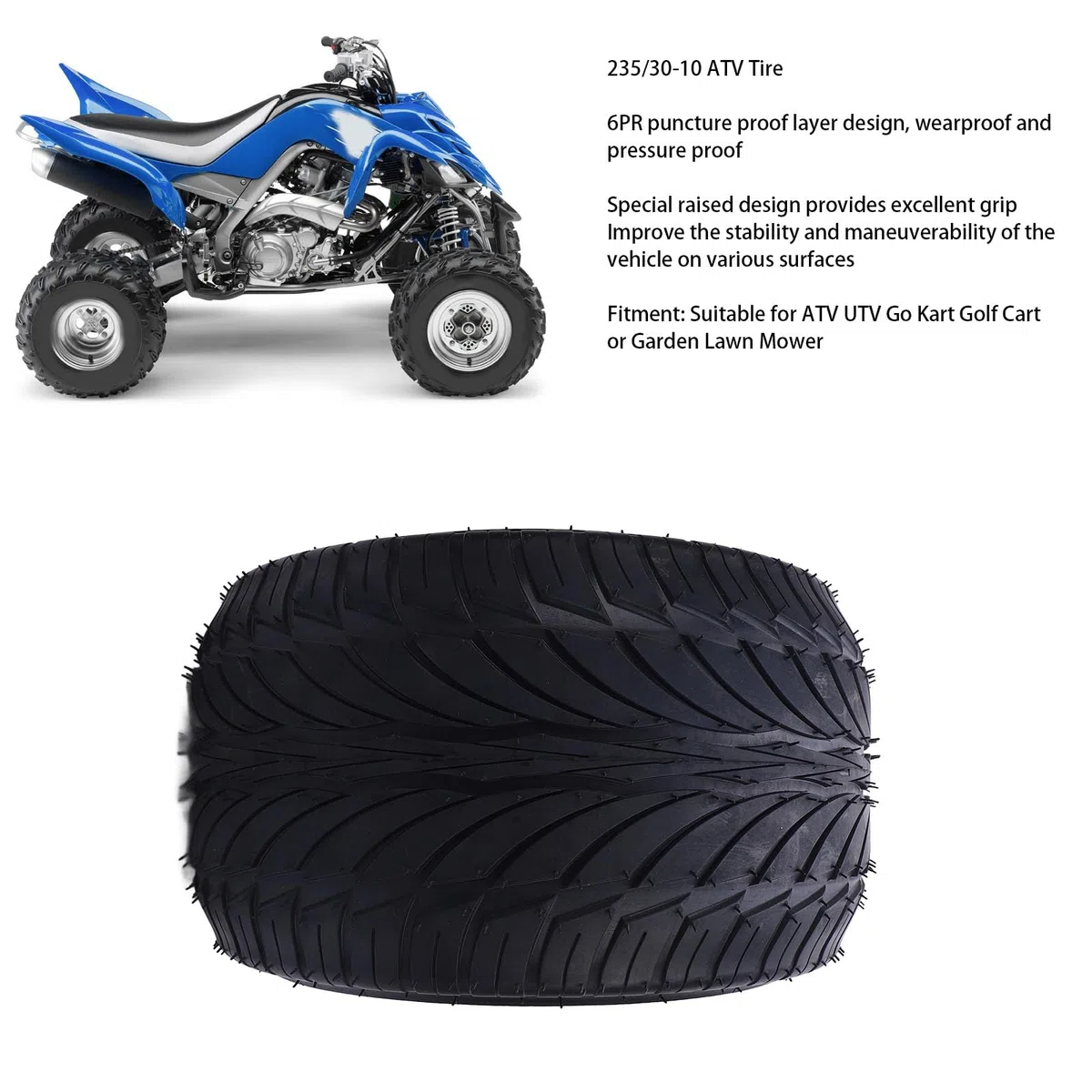 Asixxsix 10-Zoll-All-Terrain-Reifen, 235/30-10 6PR, Pannensicherer Golfwagen-Reifen mit Einzigartigem Hervorstehendem Design für Verbesserten Grip und Stabilität auf Schlammigen (Mit Rad Rand)
