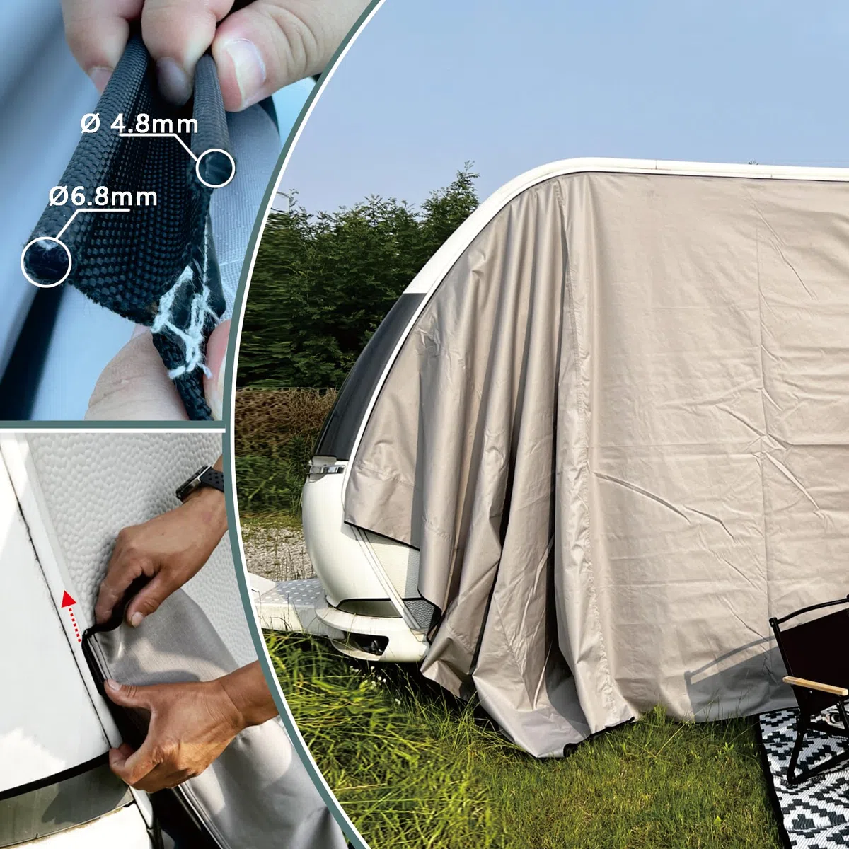 Sonnensegel Wohnwagen mit keder 2 Keder mit Ø 4.8& 6.8mm,sonnensegel keder Geeignet Wohnwagen,Wasserdicht und UV-beständig Wohnwagen sonnensege 3.5M