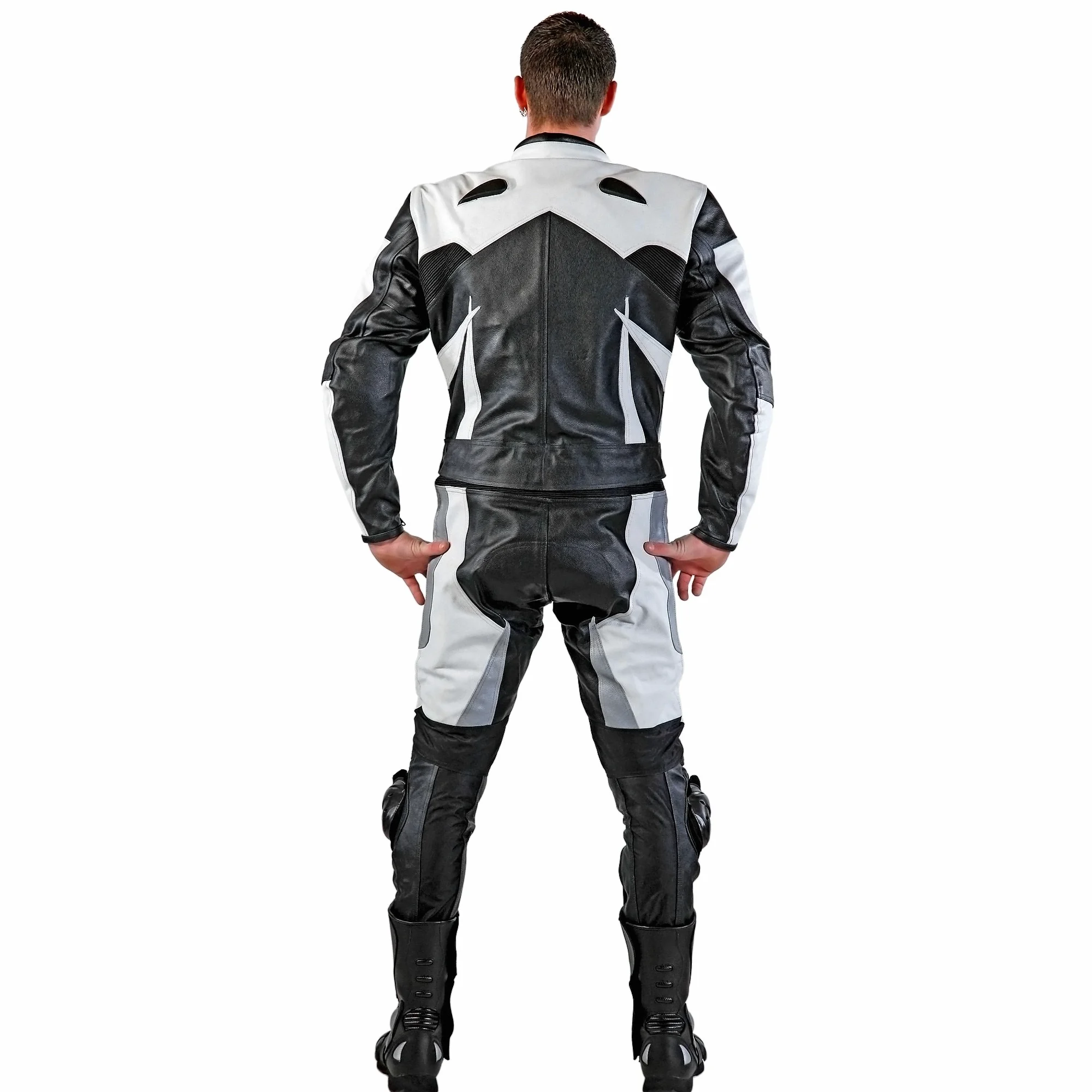 Edelnice Trachtenmode Lemoko Leder Motorradkombi Zweiteiler schwarz weiß silber Gr S-5XL