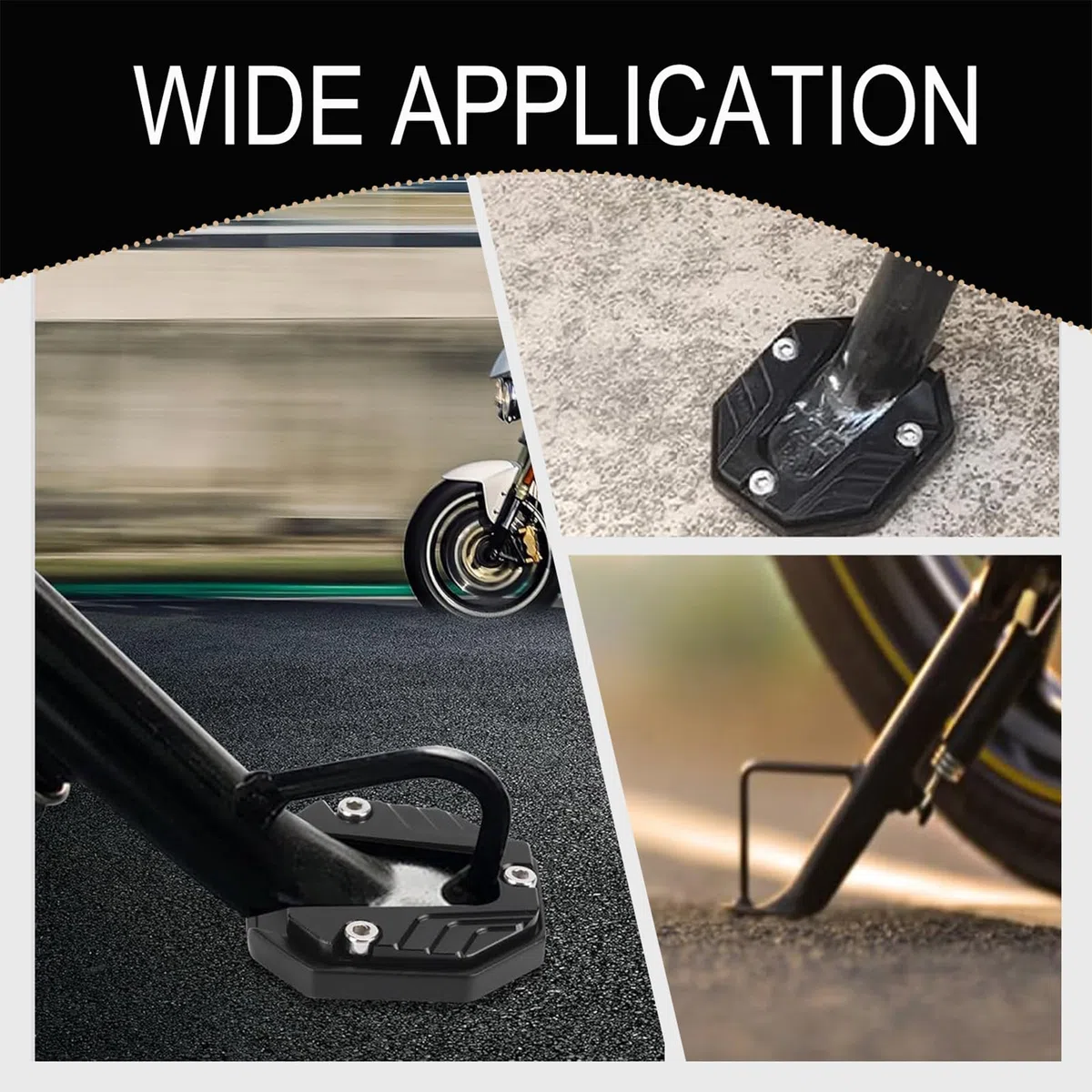 Motorrad Ständer Fuß, Motorrad Ständer Fuß Seitenverlängerung Pad Motorrad Seitenständer Unterstützung Stützplatte aus Aluminiumlegierung Verschleißfest Motorradzubehör Universal Motorrad Halterung