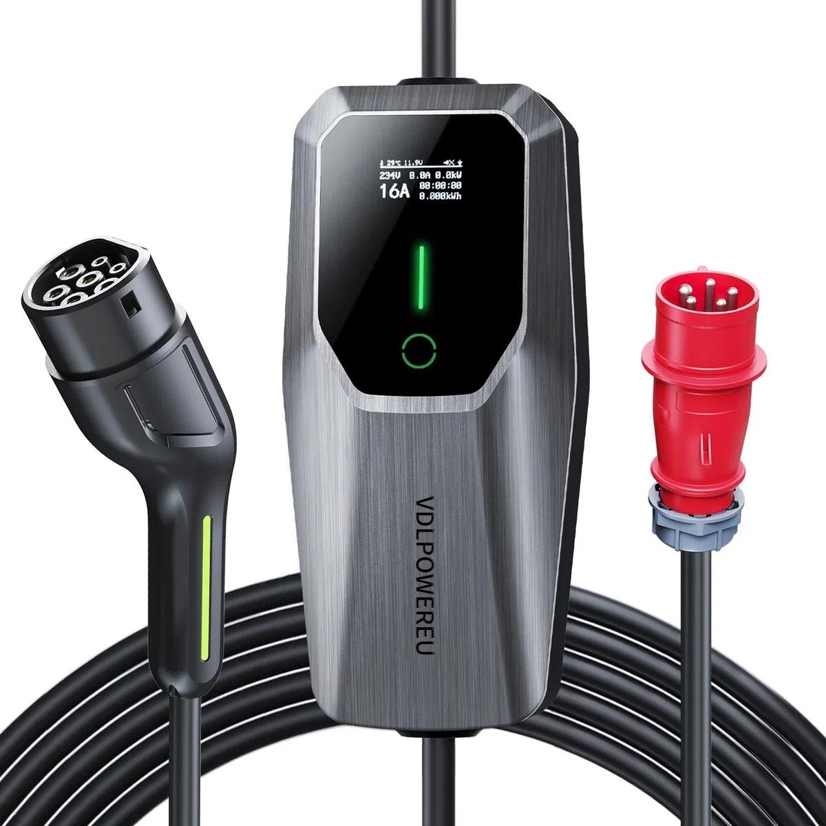 Mobile Wallbox 11kW Typ 2 Ladekabel 6-16A | 5m Mobile Ladestation 3-phasig CEE EV Ladegerät Einstellbarer Strom und Einstellung Startzeit für Allen Elektrofahrzeugen EV PHEV IEC 62196-2 VDLPOWEREU