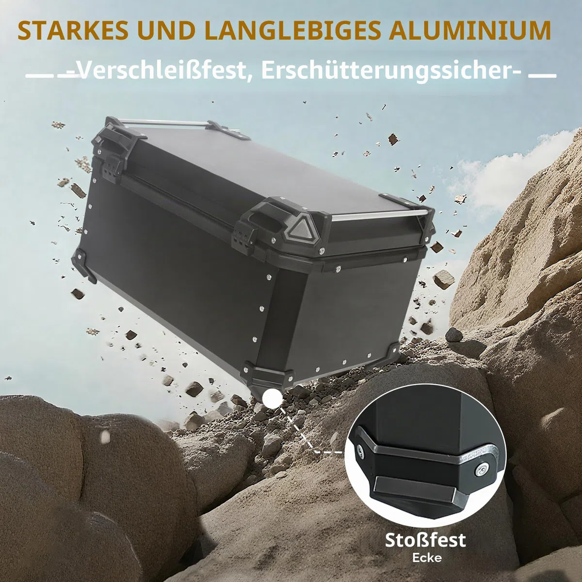 Top Case Moto 65L Universal Aluminium – Wasserdicht IP68, sicherer Heckkoffer, Diebstahlsicherung für 2 Helme, schnelle Demontage für die meisten Motorräder & Roller (schwarz)
