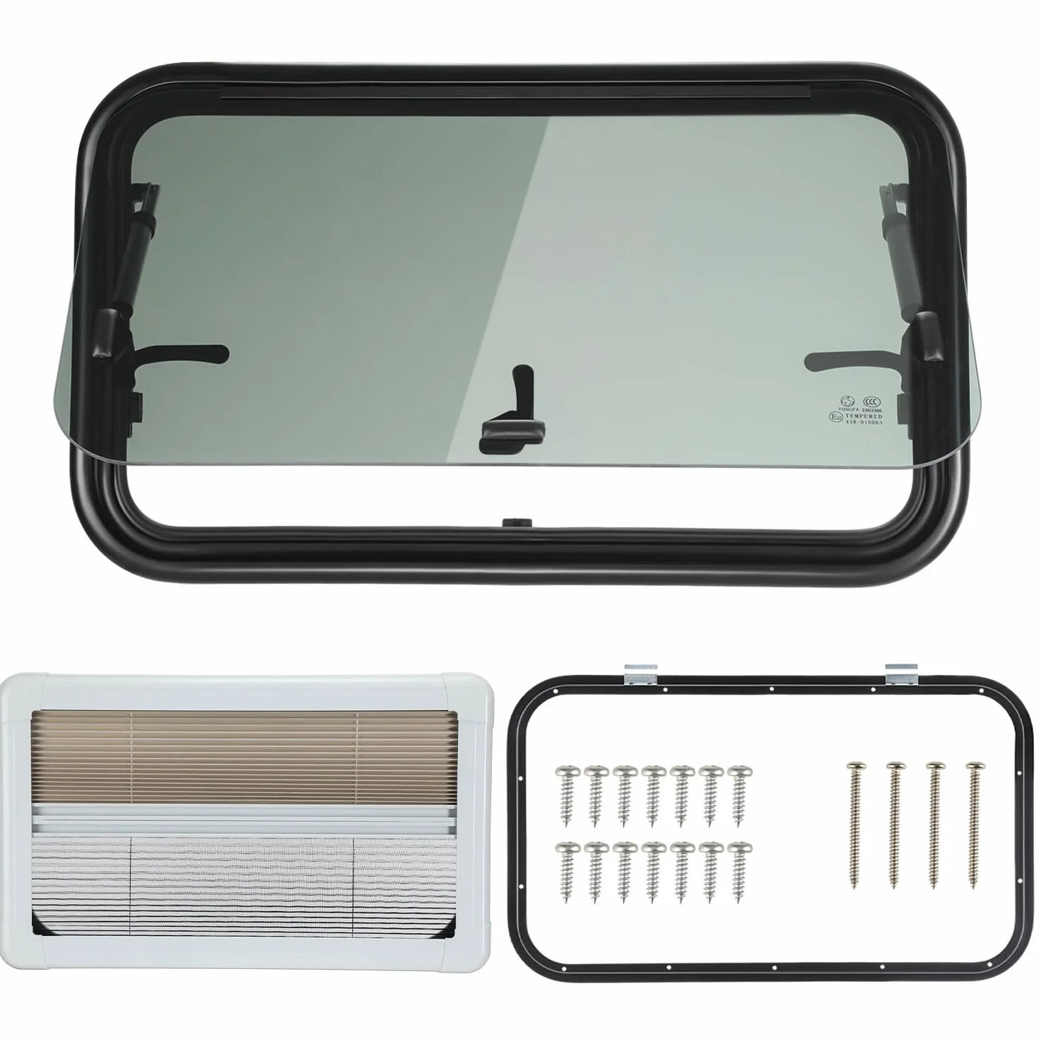 Wohnmobilfenster Ausstellfenster 700 x 400mm Wohnmobil Fenster Seitenfenster mit integriertem Rollo und Fliegengitter für RV Wohnwagen, Kastenwagen, Van, Camper, Auto, Bus, Boot