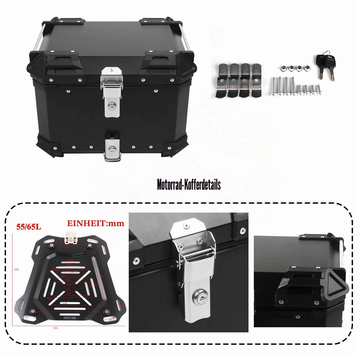 BigKing Motorrad Topcase 45L – Wasserdichter Motorradkoffer mit Schloss & 2 Schlüsseln, Universal Heckbox für Roller & Motorrad, CNC-Aluminium Gepäckbox (Schwarz)