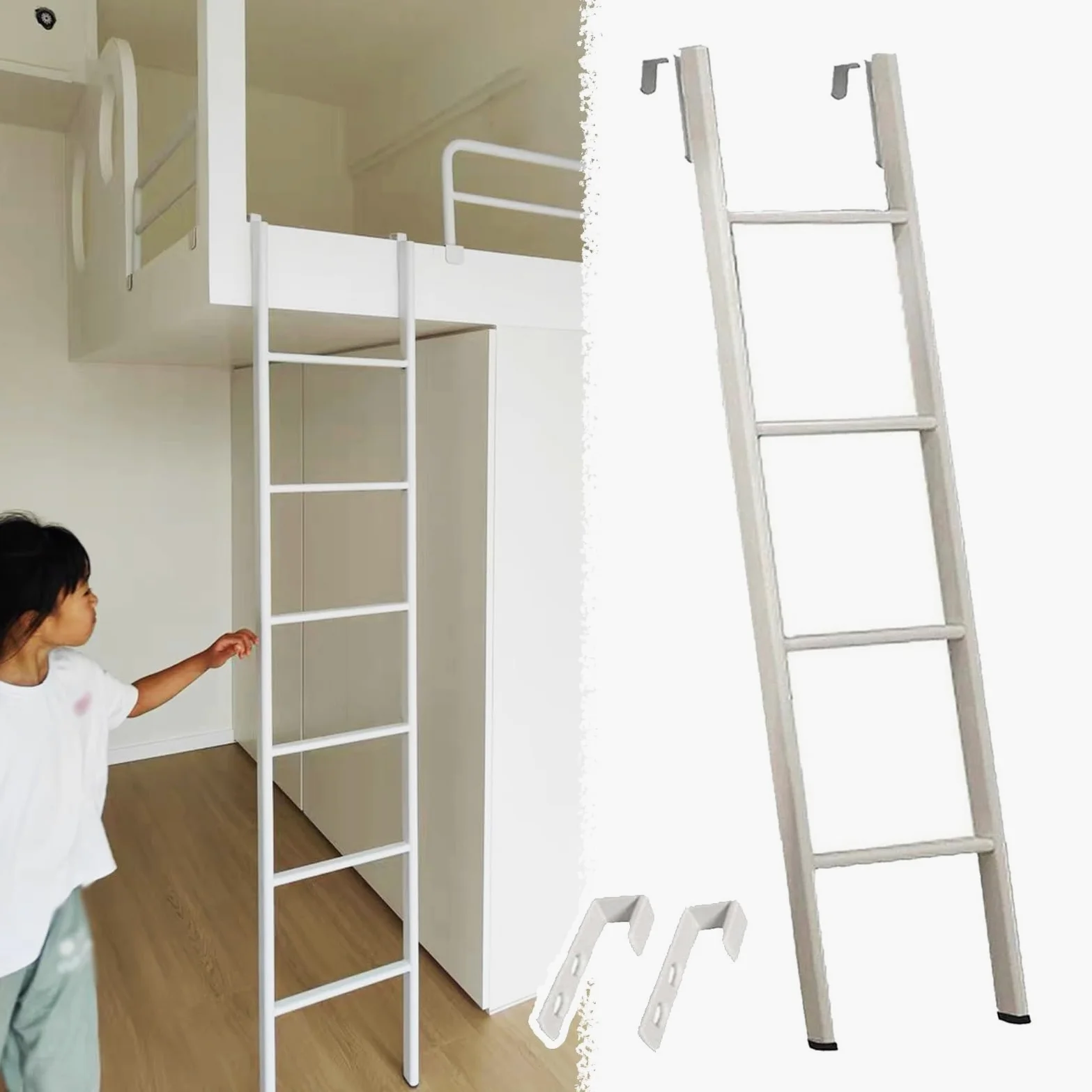 Hochbett Leiter Verstellbarer Hochbettleiter zum Aufhängen mit Haken, Camper Hochbett, Kurze Metall-Leiter für Kinder & Erwachsene (116cm/45)