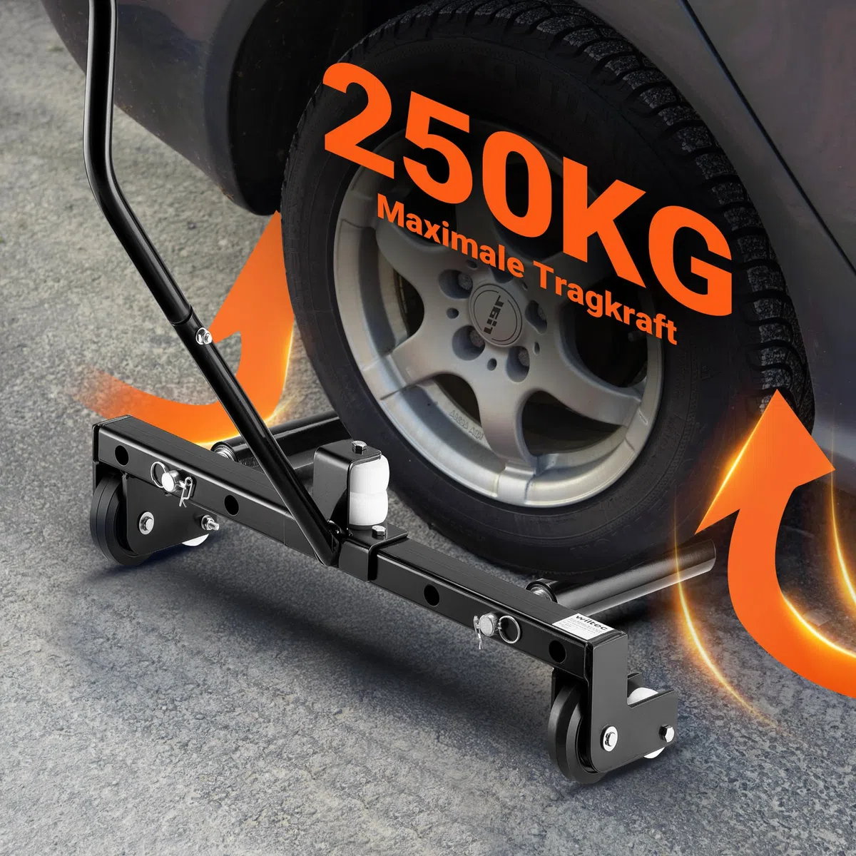 XPOtool Reifenmontagewagen bis 250 kg, Radheber aus Stahl als Radmontagehilfe für 17-56,5 cm (6,5-22,5") Reifen zum Reifen Wechsel, Reifen Montage