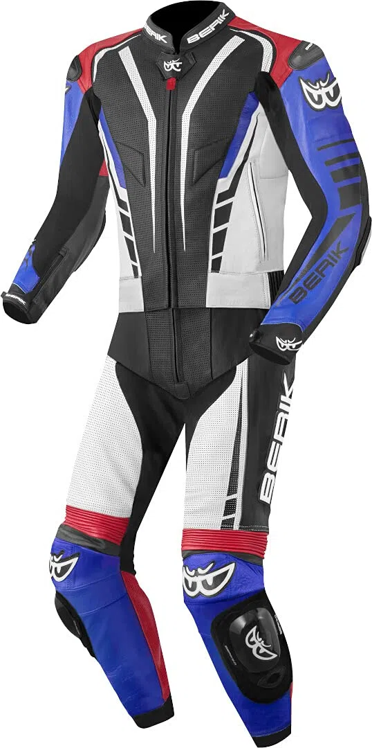 Berik XR-Ace 2-Teiler Motorrad Lederkombi, schwarz/weiß/rot/blau, 48 | CE-Protektoren