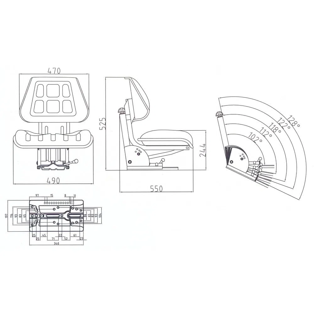 Traktorsitz Schleppersitz ECO – Gefederter Sitz, 5-fache Neigungsverstellung, Kunstleder, Gewichtseinstellung 50-120 kg, Gasdämpfer, Längsverstellung 160 mm, Federweg 80 mm