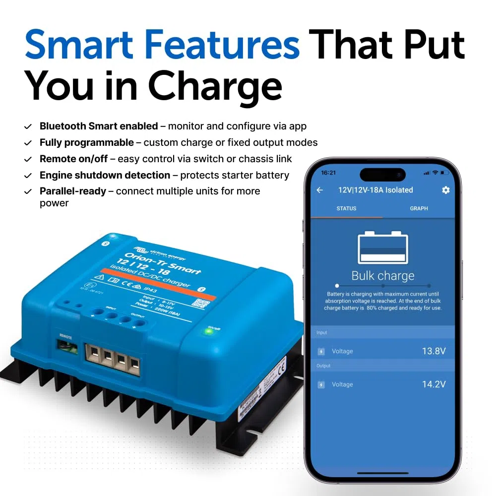 Victron Energy Orion-Tr Smart DC-DC Ladebooster (Bluetooth) - 12/12V, 18 Amp, 220-Watt - Batterie Ladegerät für Doppelbatteriesysteme - Isoliert