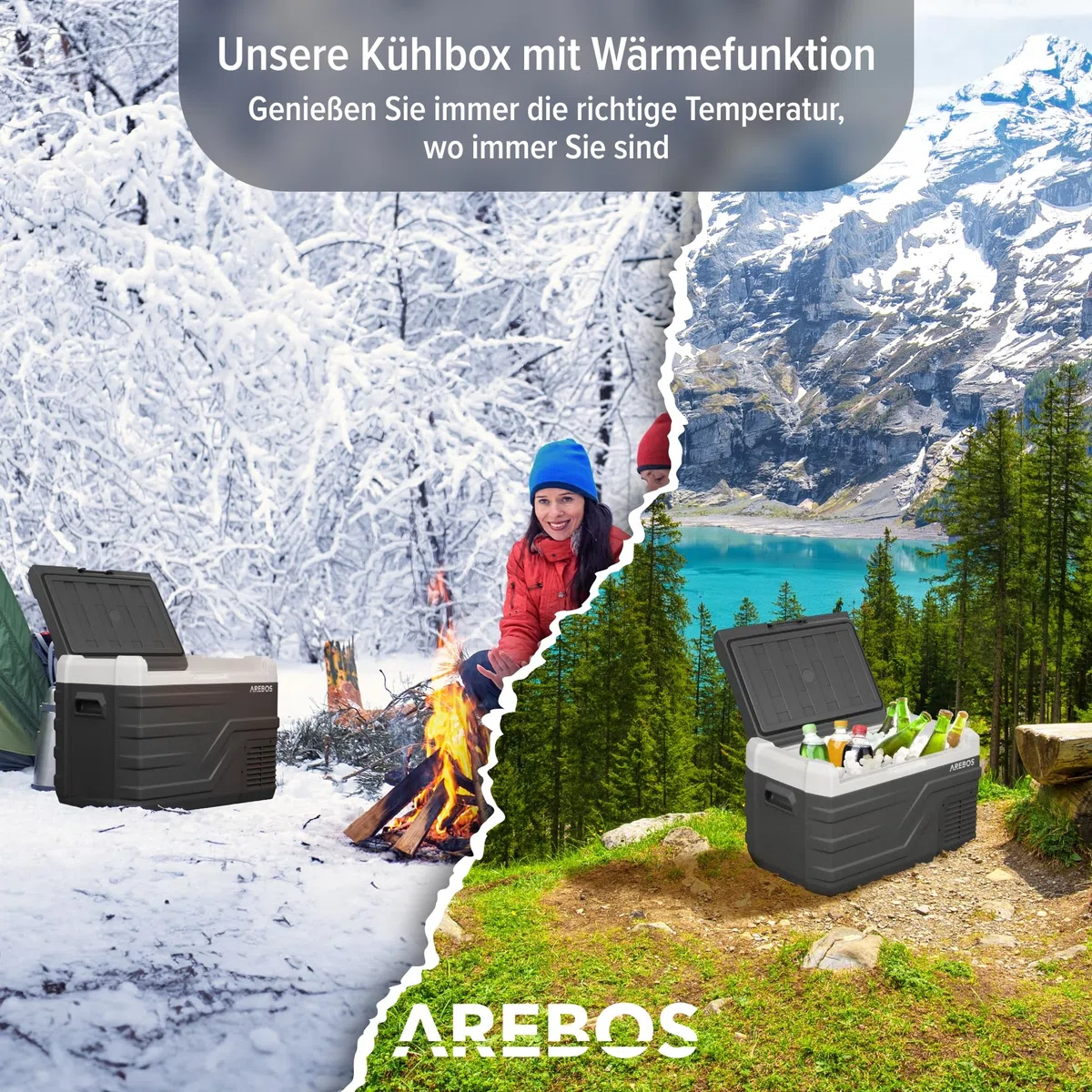 Arebos Kompressor Kühlbox 35 Liter Elektrische Gefrierbox APP Smart-Steuerung Mobile Kühltruhe USB-Anschluss -20 °C 12/24 V 230V Auto LKW Camping Boot Wohnmobil