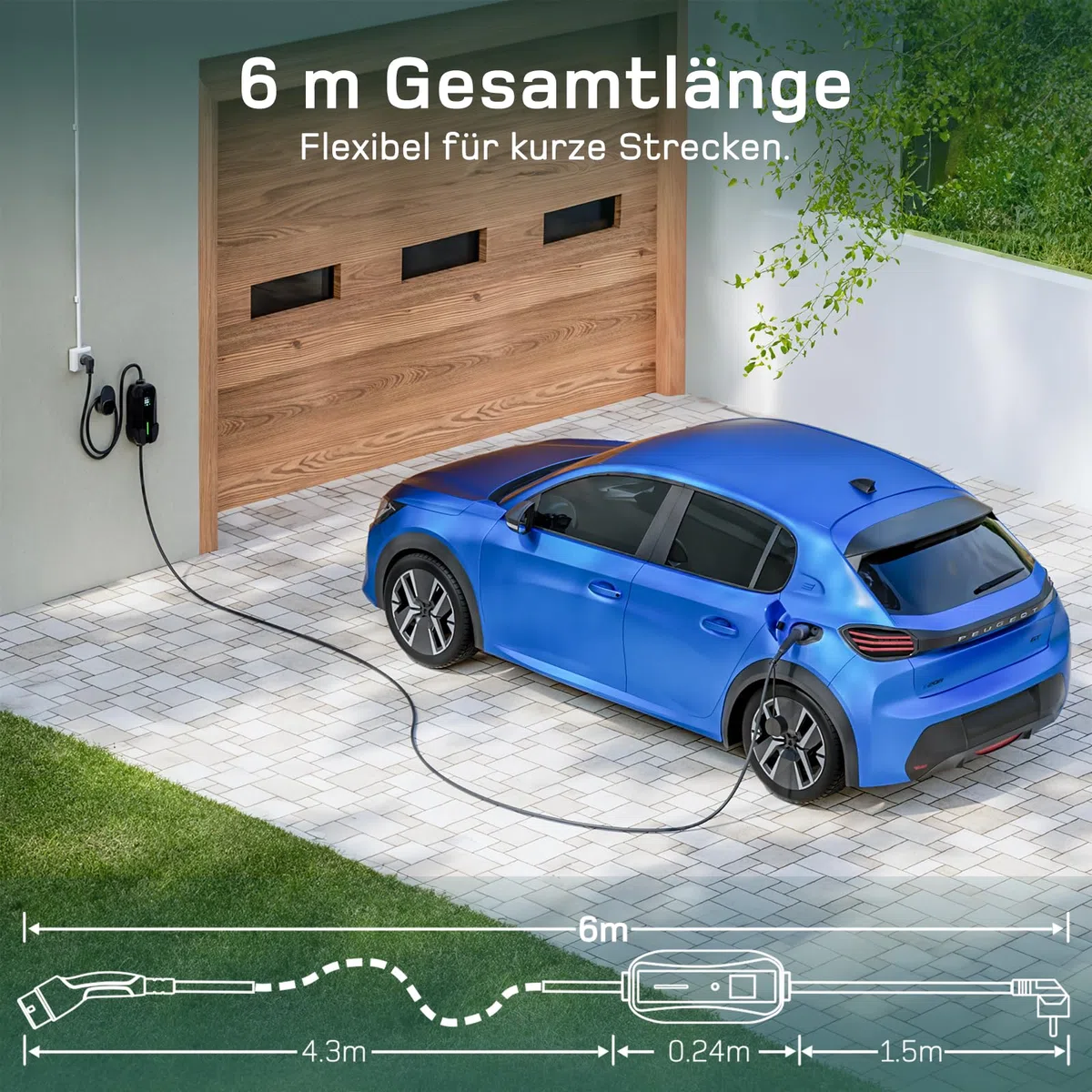 dé Typ 2 Ladekabel Schuko 3,68kW[1-phasig, 6m, 6-16A], EV Chargers mit Steuerbarer Digitalanzeige für Elektroauto, EV Ladegerät für 3008/508, C5X, DS7, GLA, Q3, X3, ZOE, ID.3, ID.4 und Anderen PHEV/EV