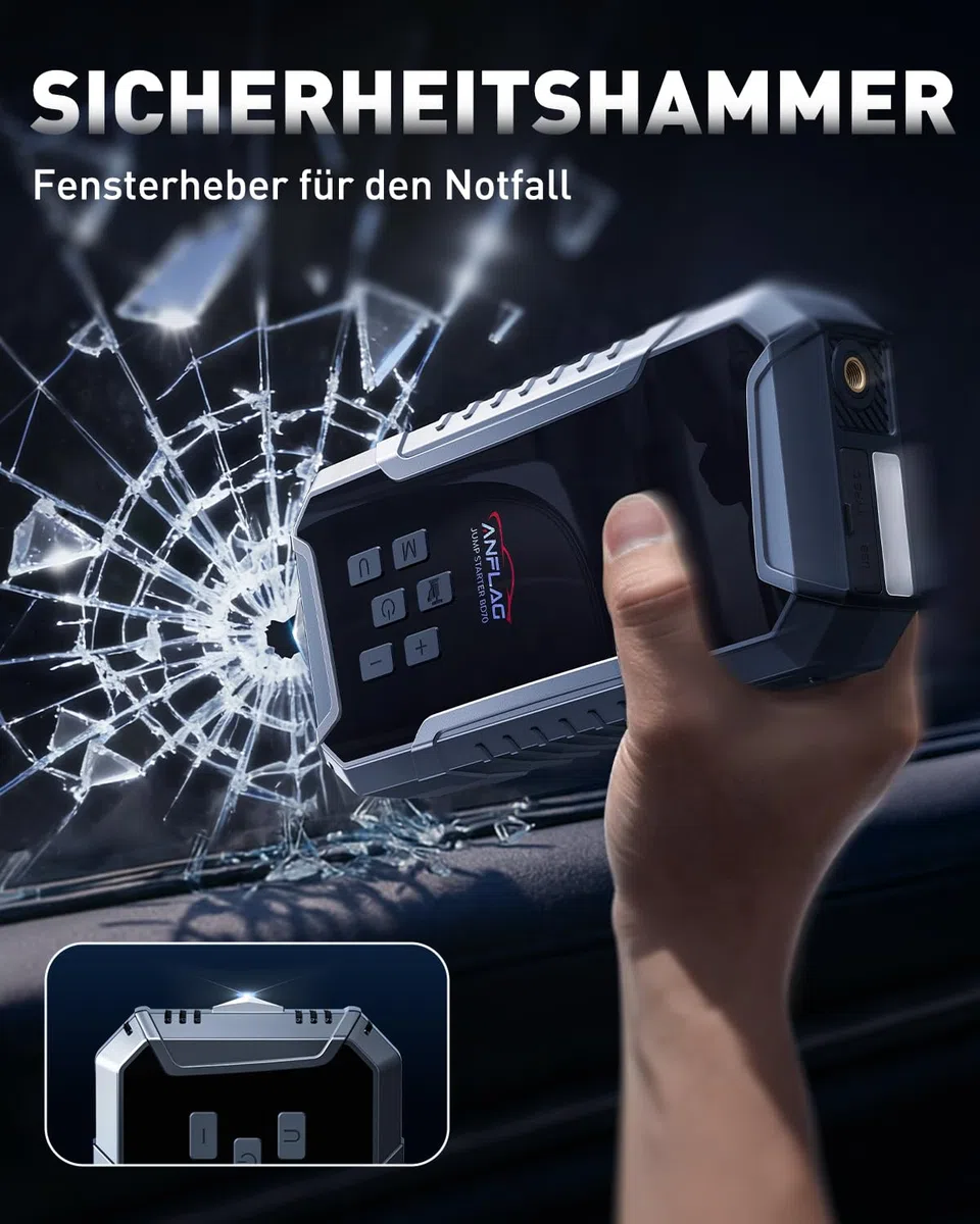 Starthilfe Powerbank für Pkw mit Kompressor 160PSI, ANFLAG 7000A 26800mAh Auto Starthilfe Powerbank für All Benzin und 12.0L Dieselmotor, Starter Powerbank mit Starthilfekabel, LED-Licht