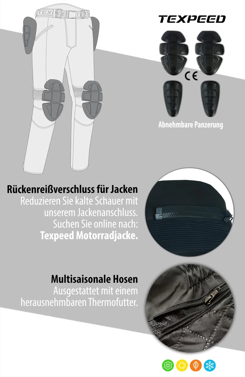 Texpeed Motorradhose Mit Protektoren Herren - Textil Wasserdicht Motorroller Motorrad Bikerin Mit Schutz Rüstung (EN 1621-1) - Sommer/Winter Schwarz - 4XL