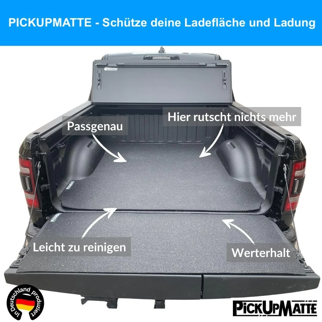 PICKUPMATTE – Antirutschmatte für Ford Ranger 2023+ (New Generation) – 6 mm extrem rutschfest – passgenauer Ladeflächenschutz – sicherer Halt im – 6 mm – passgenauer Ladeflächenschutz