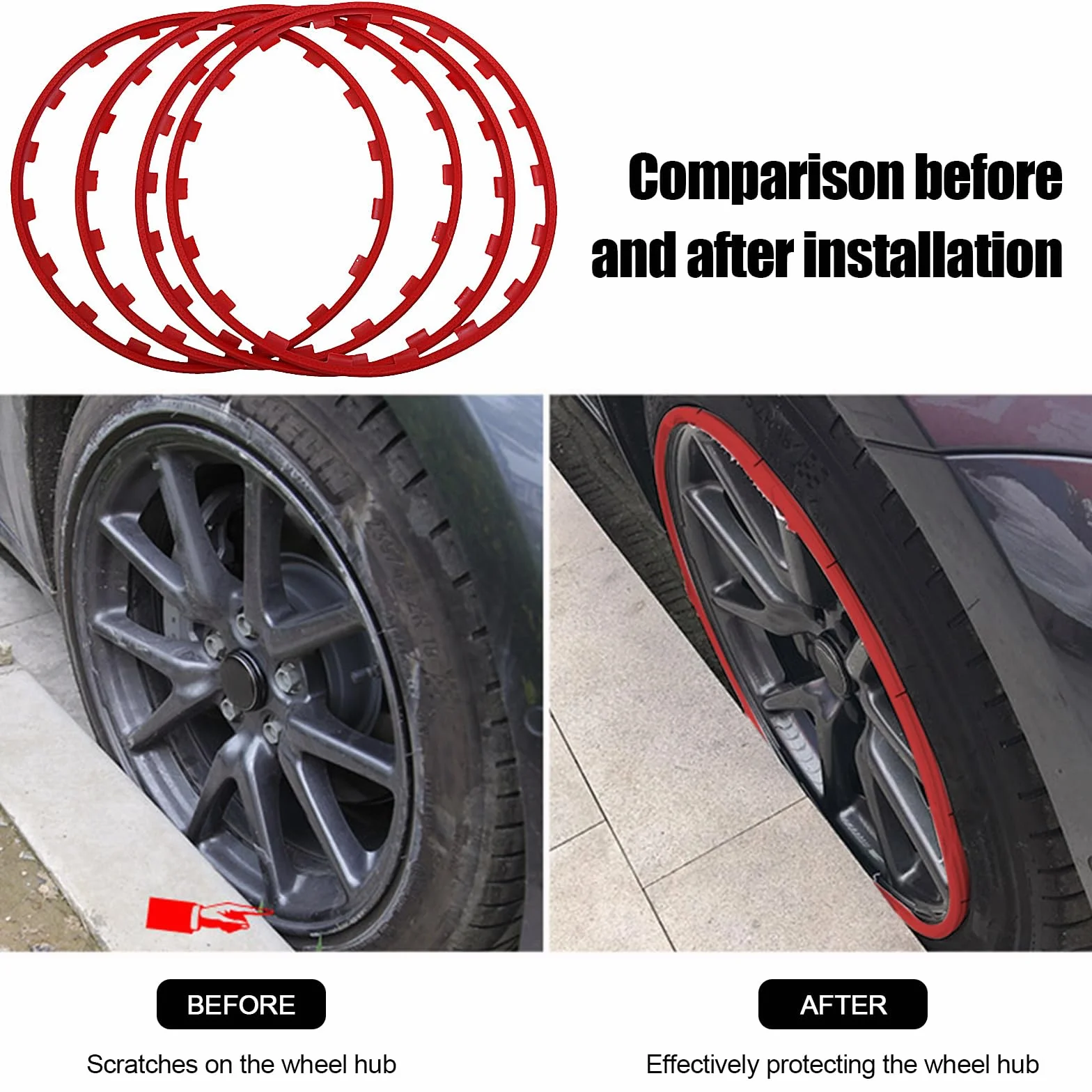 4 Stück Felgenschutz Nylon Uberturbine-Rad–Streifen zur Verhinderung von Bordsteinausschlägen, für Tesla Model 3/y (Schwarz, fit 18 Zoll Rad)