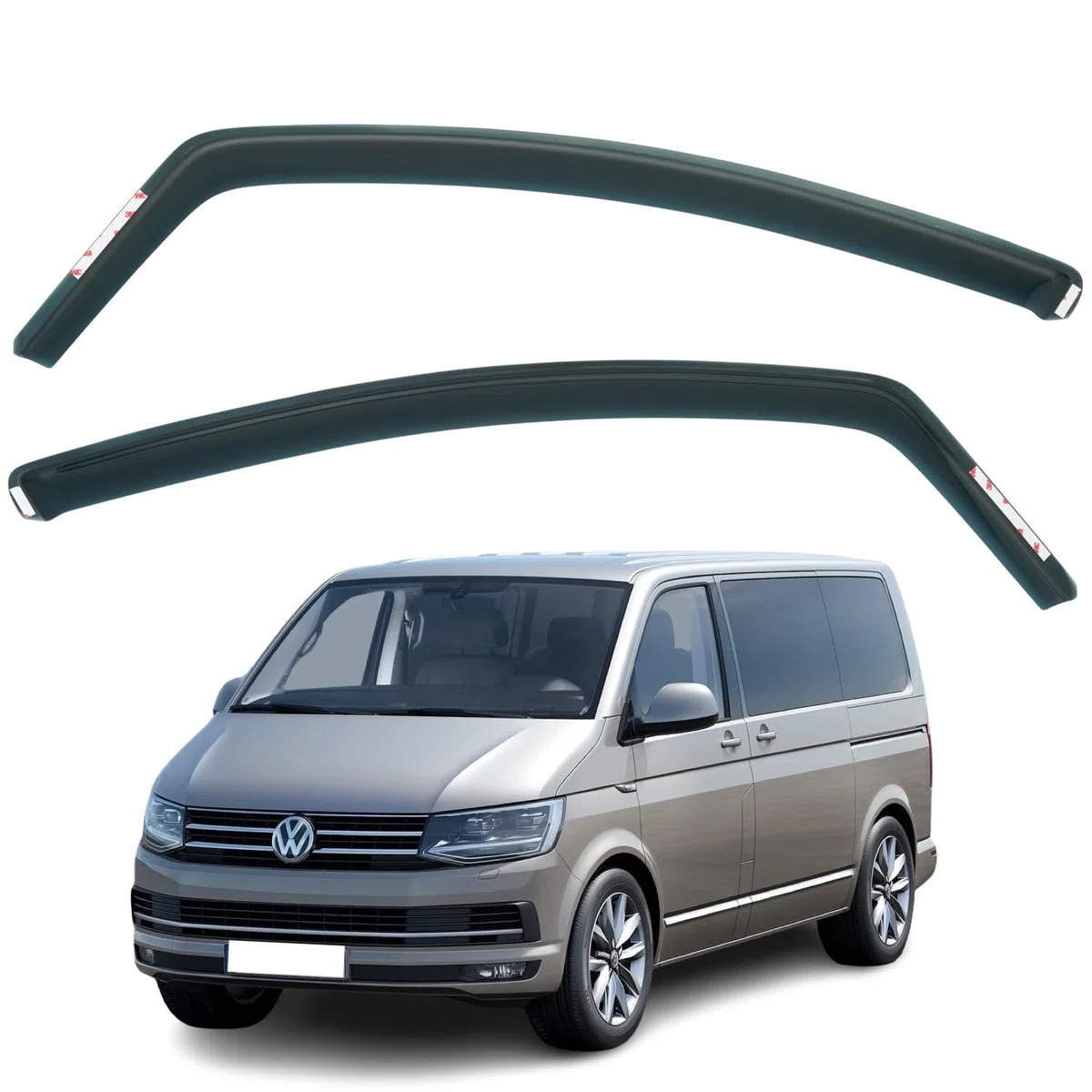 Set mit 2 Windabweisern, kompatibel mit VW Transporter T5 T6 T6.1 2004-2024, In-Kanal, Dunkles Rauchgetönt, Selbstklebend
