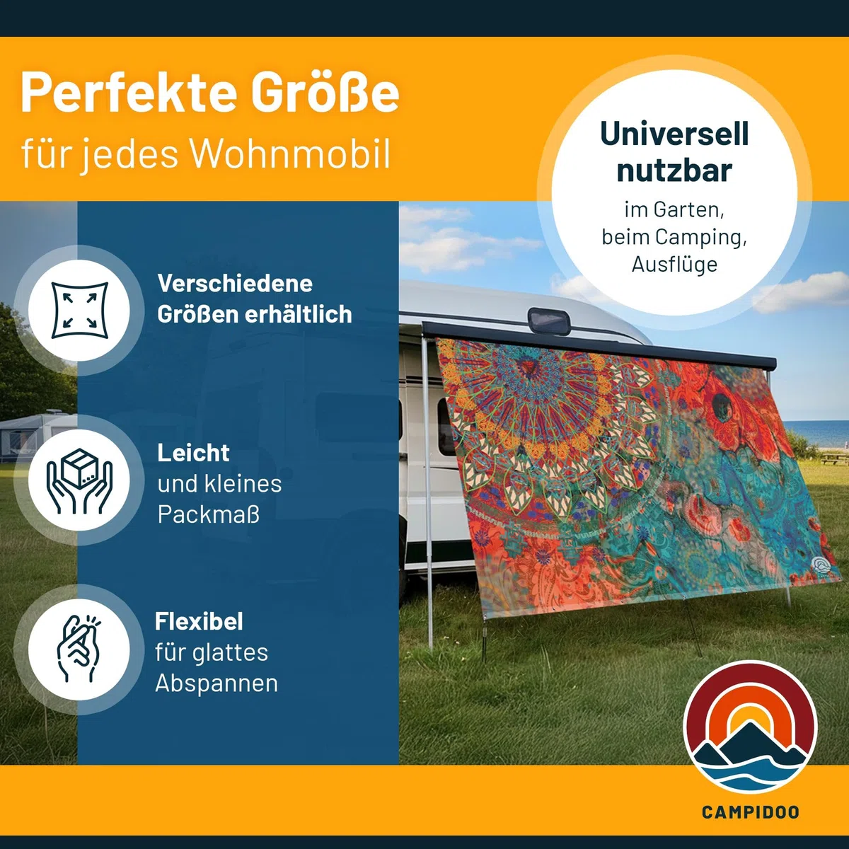 Textil Sonnensegel LAVENDELFELD | Höhe 200cm | hochwertiger Fotodruck inkl. Keder-Befestigung | Markisen-Vorderwand - Länge/Keder: 350cm / 5 mm Keder