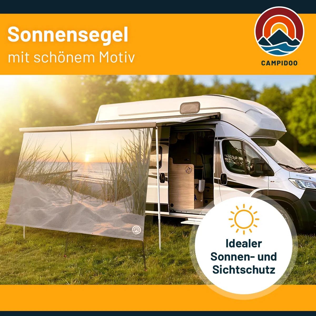 Textil Sonnensegel LAVENDELFELD | Höhe 200cm | hochwertiger Fotodruck inkl. Keder-Befestigung | Markisen-Vorderwand - Länge/Keder: 350cm / 5 mm Keder
