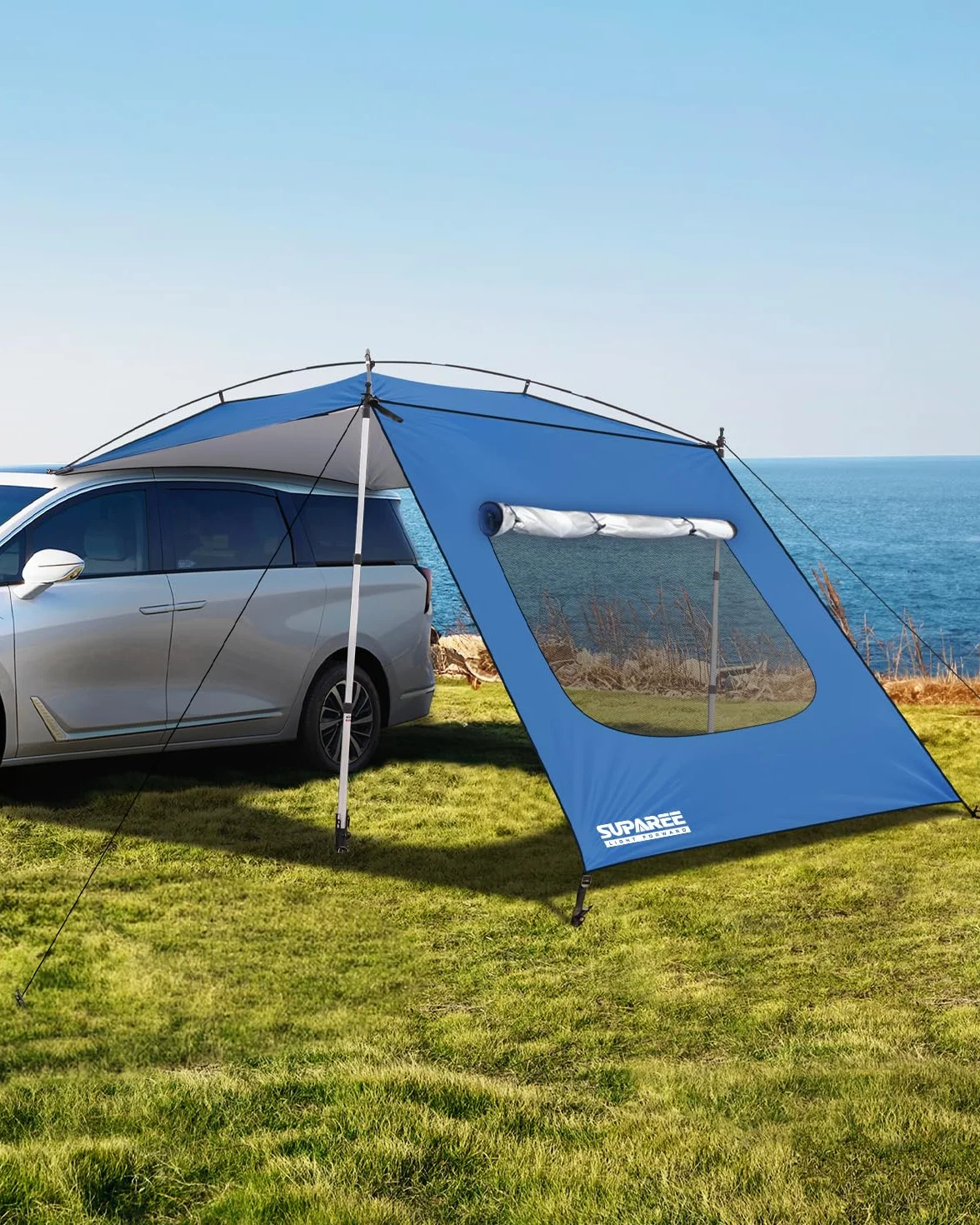 SUPAREE Markise für Auto Camping Auto Markise Sonnensegel Sonnensegel für SUV mit Seitenwänden und Fliegengitter Fenster 210D Oxford UV-Schutz Wasserdicht für Wohnmobil Van Wrangler