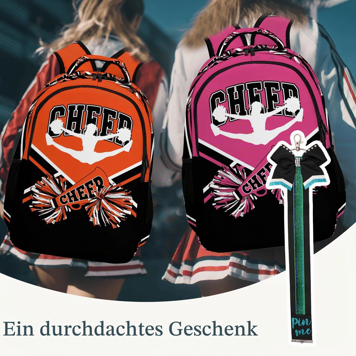 Cheerleader Rucksack mit Cheer Pin Gurt für Cheerleading Geschenke Teamfrauen