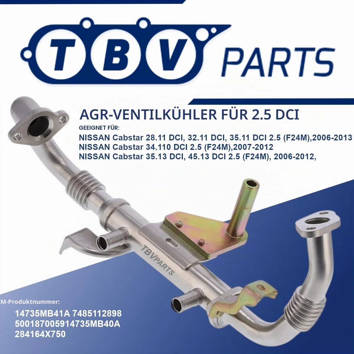 EGR Kuehler fuer Abgasrueckfuehrung, praezise Passform, dichte Verbindung, ersetzt OE 14735MB41A 7485112898 5001870059 14735MB40A 284164X750, montagefreundlich, fuer F24M F24W 2.5