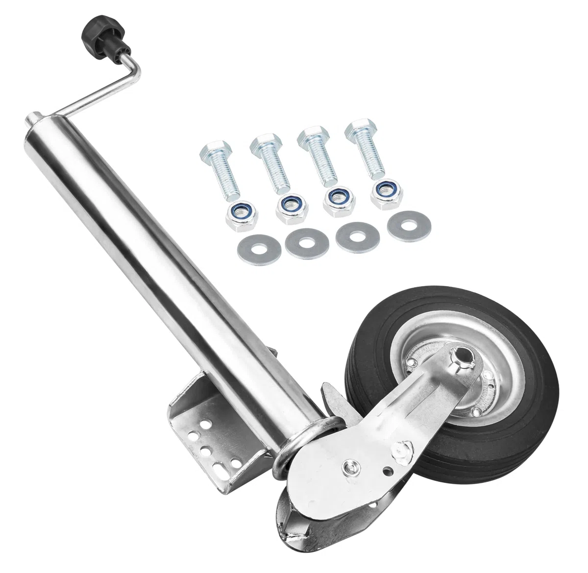 Anhänger Stützrad Automatik 60 mm klappbar Stützlast 400 kg mit Montiersatz Hochleistungs Stützrad für Trailer und PKW Anhänger