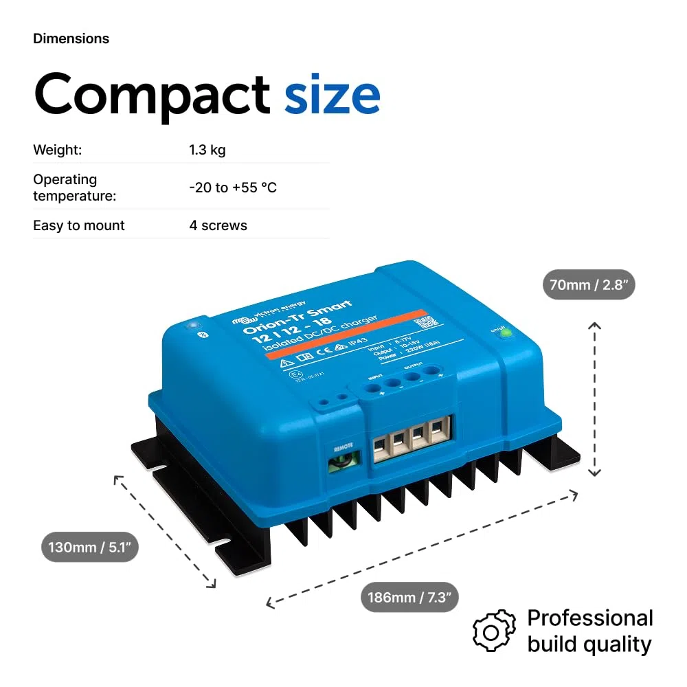 Victron Energy Orion-Tr Smart DC-DC Ladebooster (Bluetooth) - 12/12V, 18 Amp, 220-Watt - Batterie Ladegerät für Doppelbatteriesysteme - Isoliert