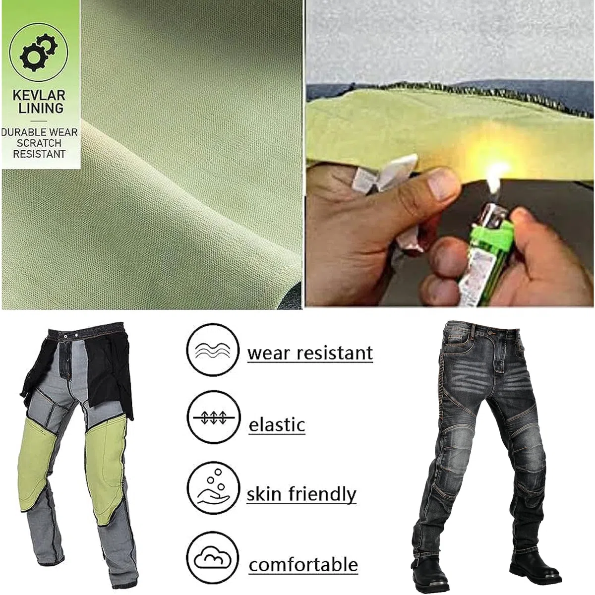 Motorradhose Herren, Motorrad Jeans Herren mit Protektoren, Aramidfaser Jeans Motorrad, Motorrad Hose mit Oberschenkeltaschen