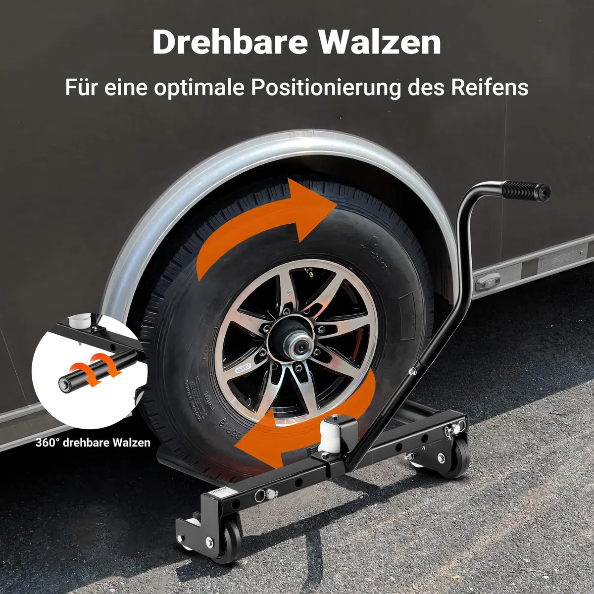 XPOtool Reifenmontagewagen bis 250 kg, Radheber aus Stahl als Radmontagehilfe für 17-56,5 cm (6,5-22,5") Reifen zum Reifen Wechsel, Reifen Montage