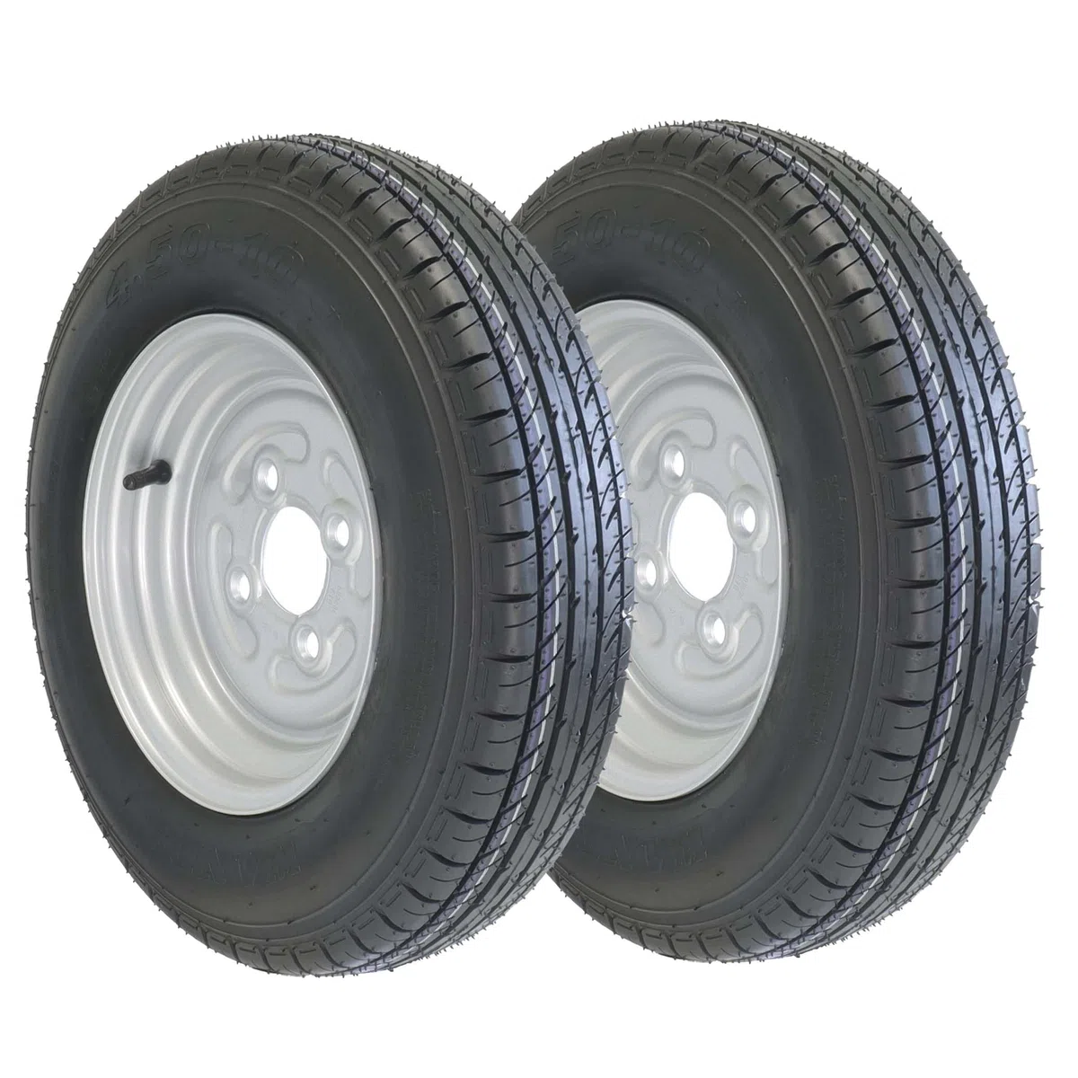 The Drive | 2x Komplettrad 4.50-10 76N TL M+S für kleine Pkw-Anhänger | Felge 3,50x10 ET0 / ML60 – Lochkreis 4x100 | Tragkraft je 400kg – max. 140 km/h | mit Felge