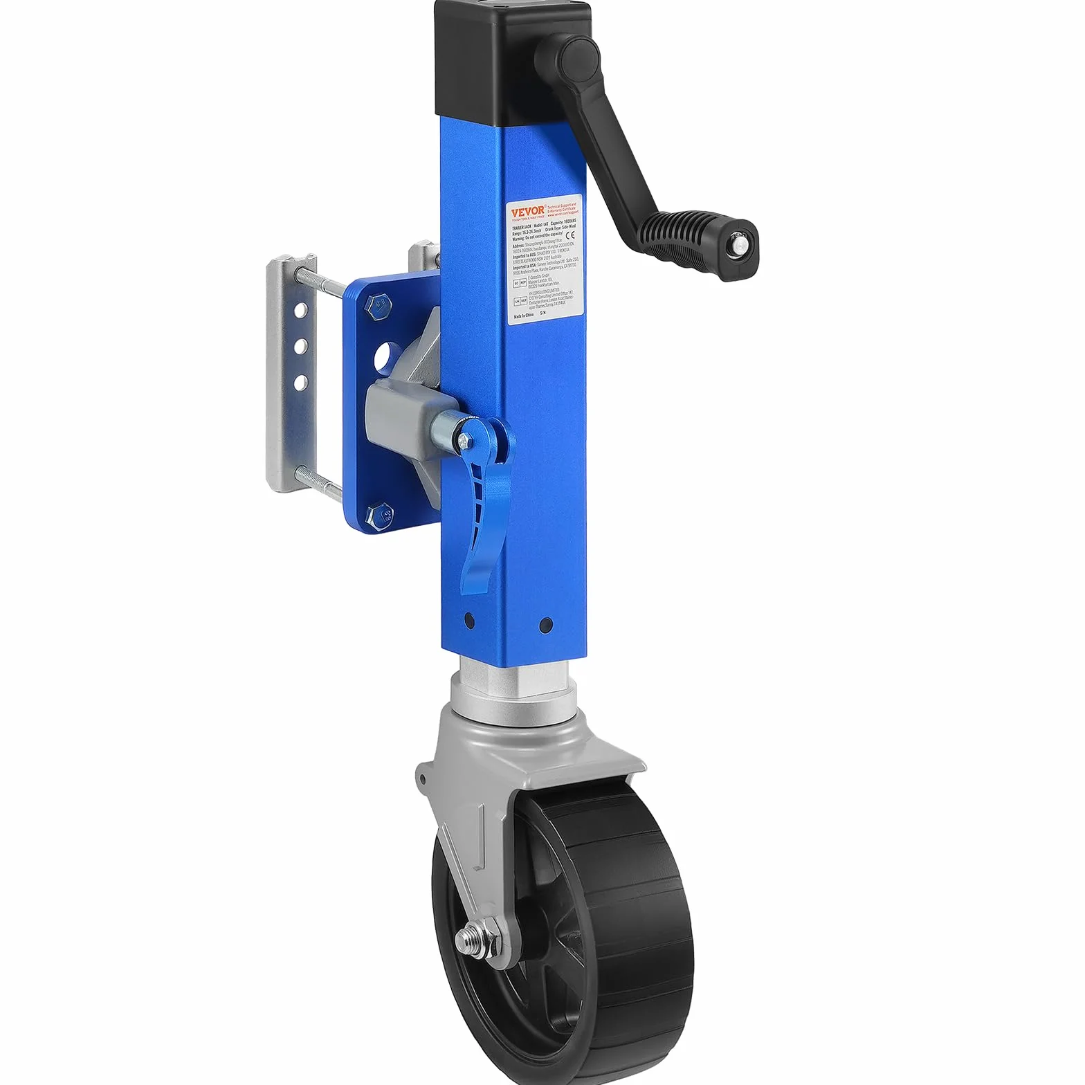 VEVOR Anhängerheber mit Rad, 725kg Anhängerstütze, Drehgelenk-Bootsanhängerheber PP-Einzelrad, 254 mm Hub, anschraubbarer Reiseanhänger mit Griff für Wohnmobil, Boot, Pferdeanhänger, Nutzanhänger