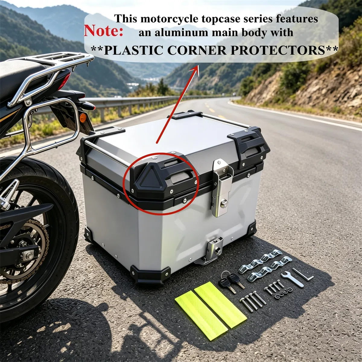 65L Motorrad Topcase, Wasserdicht Motorrad Top Box Topcase Roller Koffer mit Sicherheitsschloss, Motorradkoffer mit InstallierenTrägerplatte (Silber)