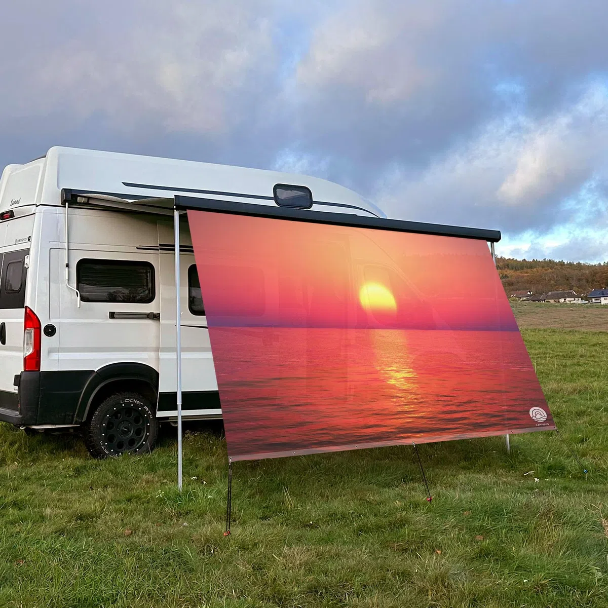Textil Sonnensegel Sunrise | Höhe 200cm | hochwertiger Fotodruck inkl. Keder-Befestigung | Markisen-Vorderwand - Länge/Keder: 380cm / 5 mm Keder
