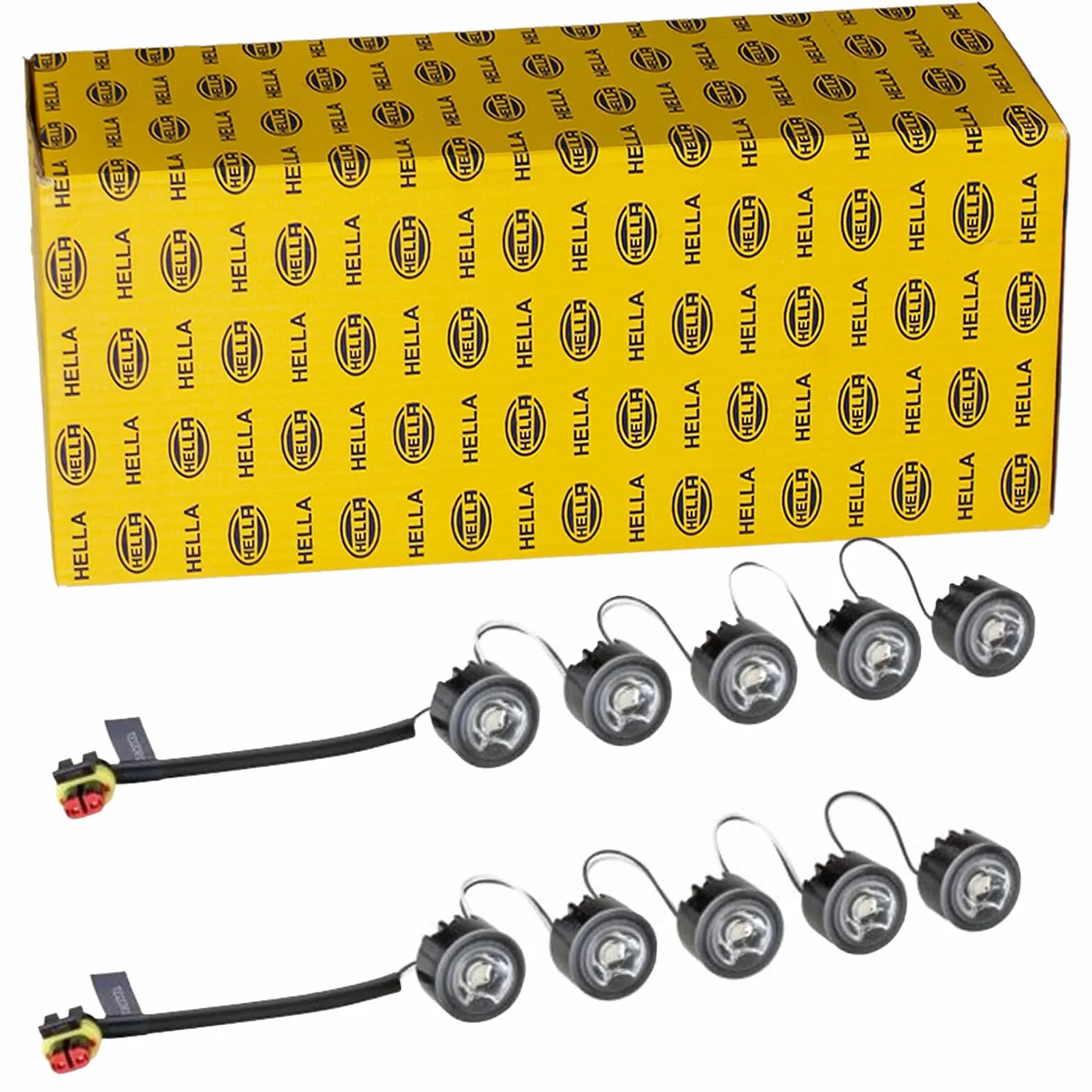 HELLA 2PT 010 458-711 LED-Tagfahrleuchtensatz - LEDayFlex - 12/24V - rund - Einbau - Lichtscheibenfarbe: glasklar - Kabel: 120mm - Fahrzeugfront - Satz