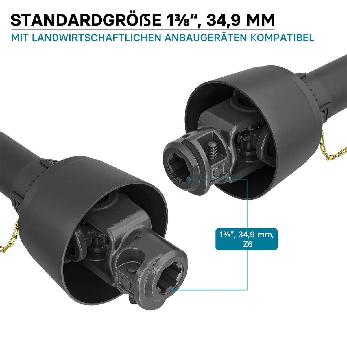 Wiltec Zapfwelle T4 Gelenkwelle 850-935mm 460Nm 540U/min, PTO-Shaft, 40kW (55PS), 2X 1 3/8" 6 Zähne