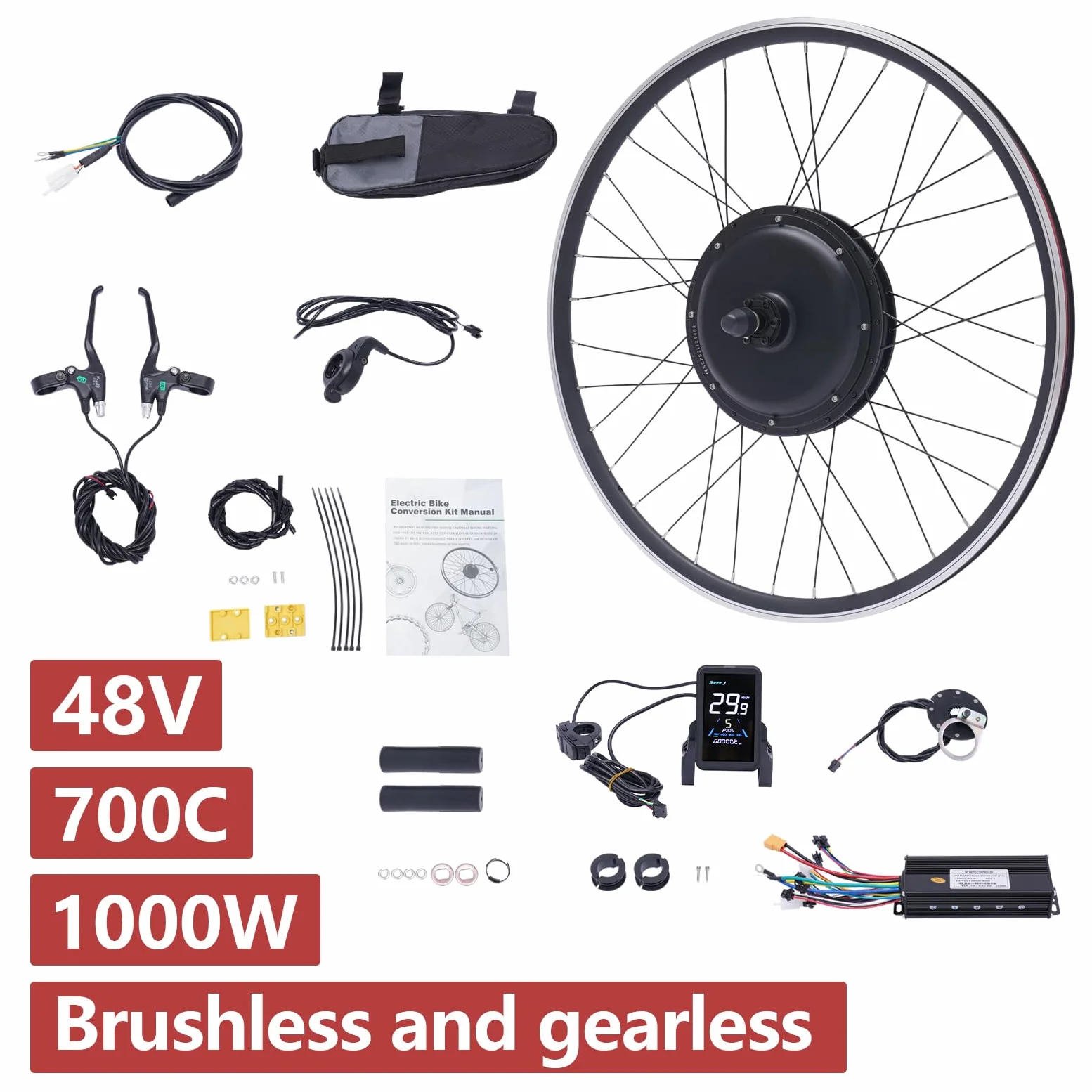 48V 1000W E-Bike Umbausatz Hinterradmotor, Elektrofahrrad Hinterrad Umbausatz Kit mit Display/Controller/PAS, Brushless Nabenmotor für 28" 29" 700C Fahrräder