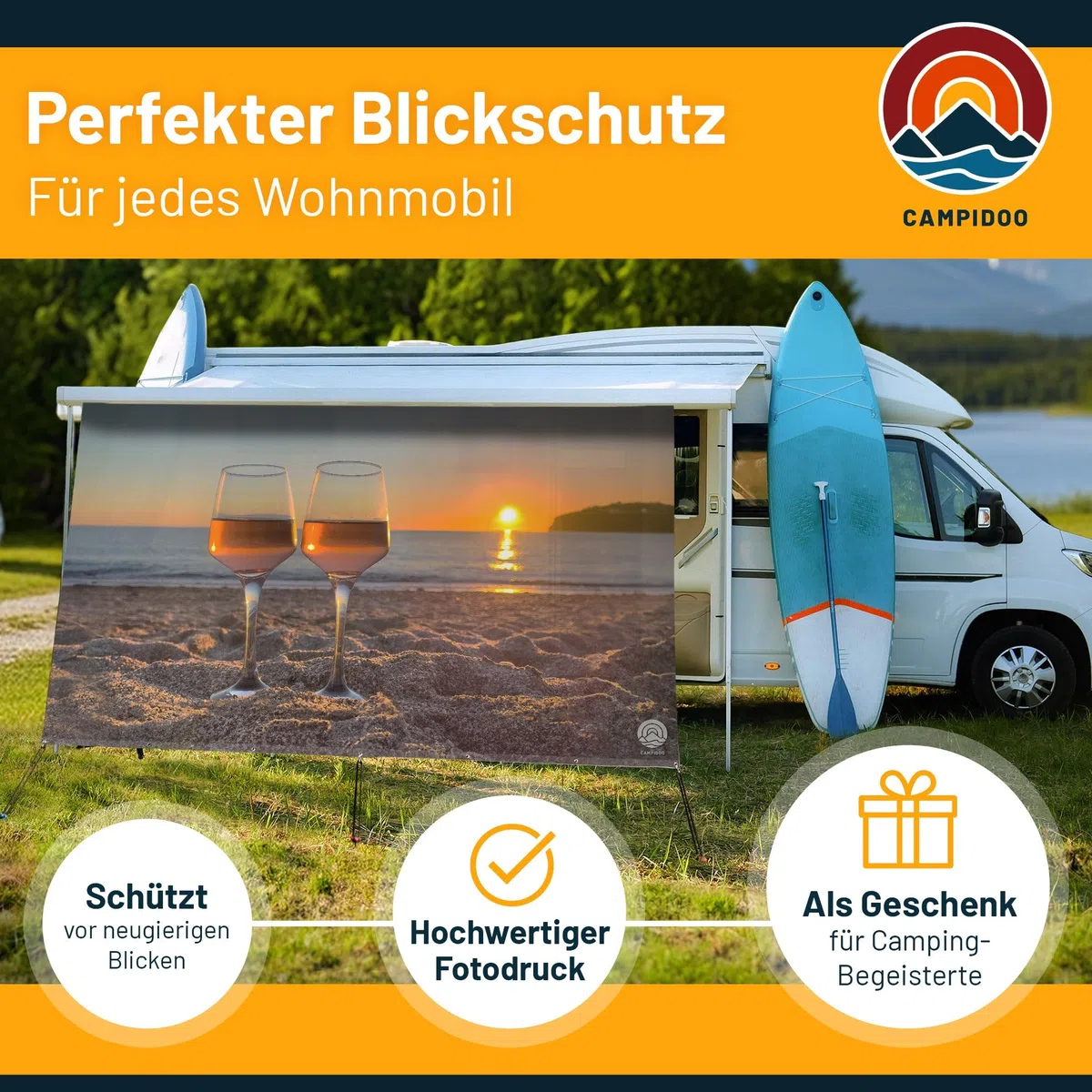 Textil Sonnensegel LAVENDELFELD | Höhe 200cm | hochwertiger Fotodruck inkl. Keder-Befestigung | Markisen-Vorderwand - Länge/Keder: 350cm / 5 mm Keder