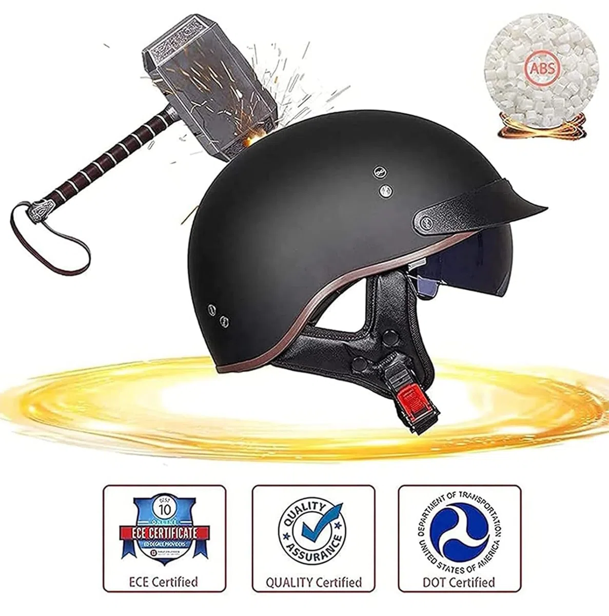 Halbschalenhelm mit ECE Motorradhelm Herren Damen Brain Cap Retro Motorrad Jethelm Halbhelm Halbschale Helm Rollerhelm Chopper Scooter Helm Sturzhelm mit Visier