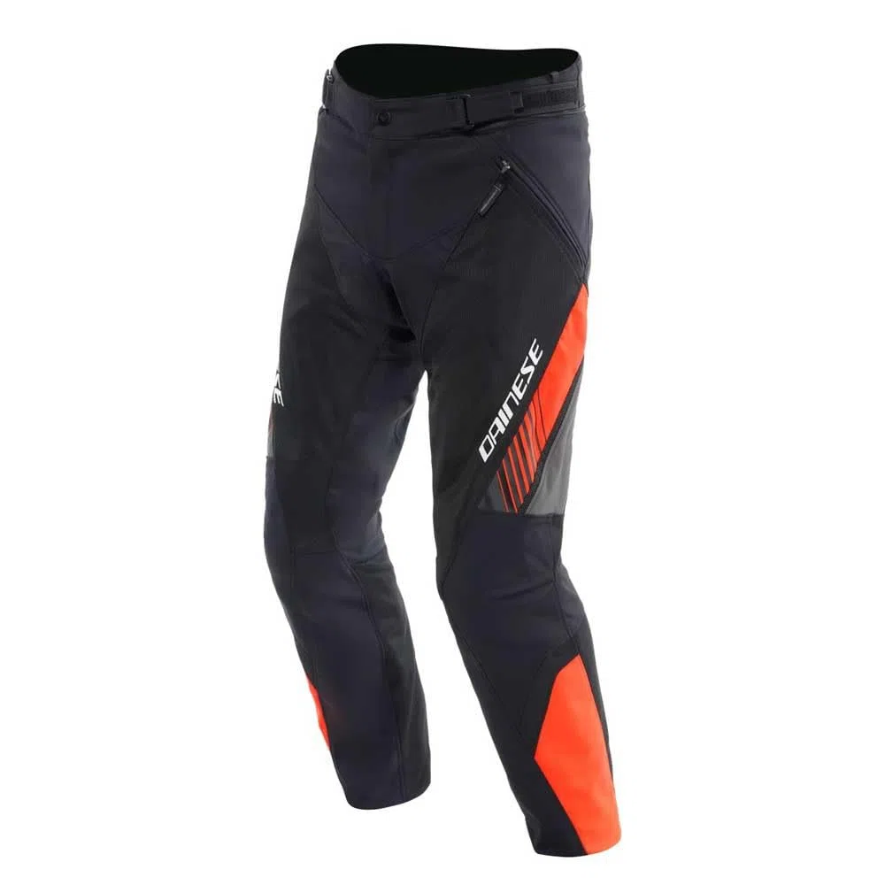 Dainese - Drake 2 Air Absoluteshell Pants, Wasserdichte Motorradhose, belüftet, mit abnehmbaren Knieschonern, Mann, Schwarz/Rot-Fluo, 48